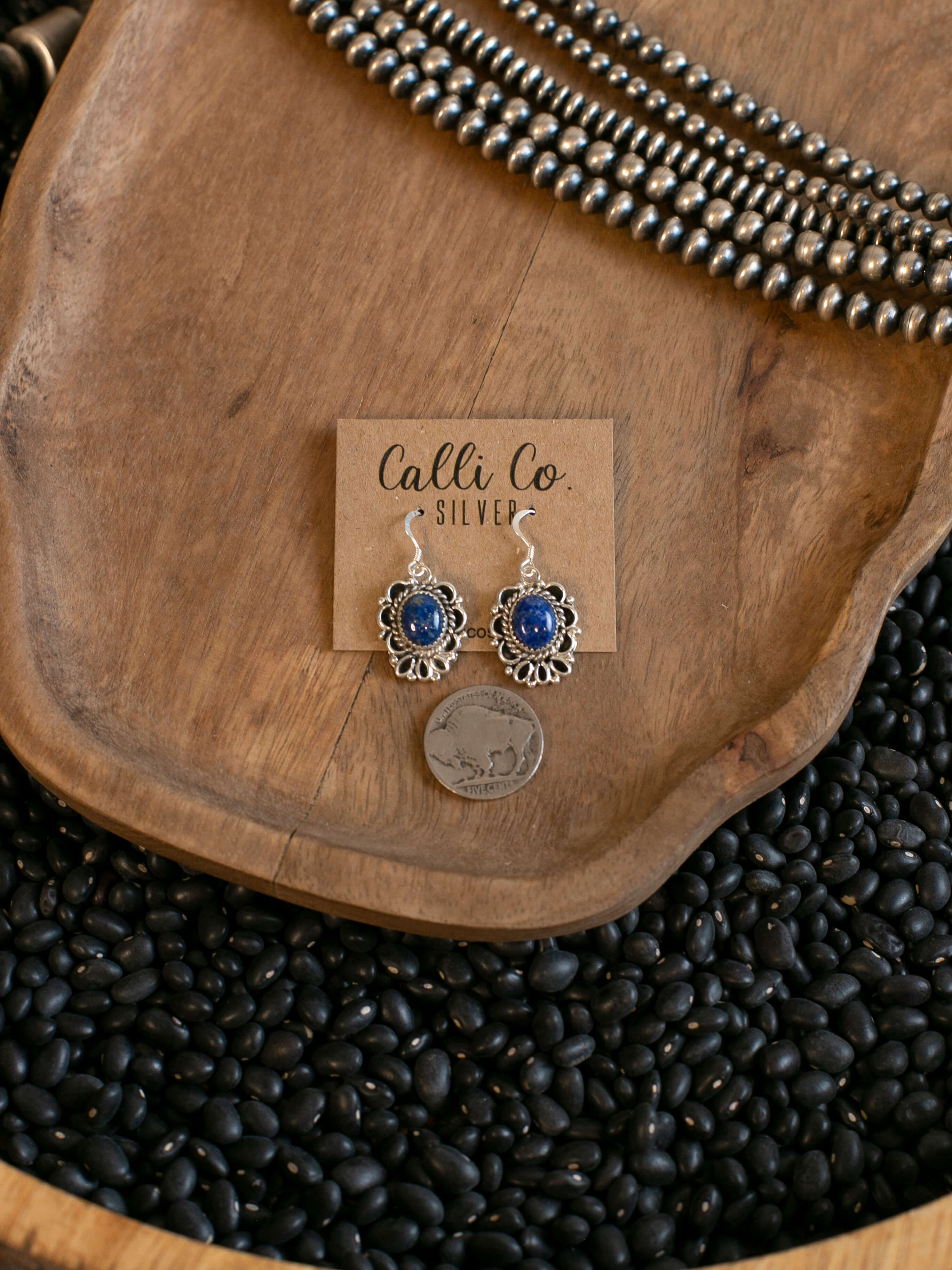 The Talia Earrings in Lapis, 1-Earrings-Calli Co., Turquoise and Silver Jewelry, Native American Handmade, Zuni Tribe, Navajo Tribe, Brock Texas