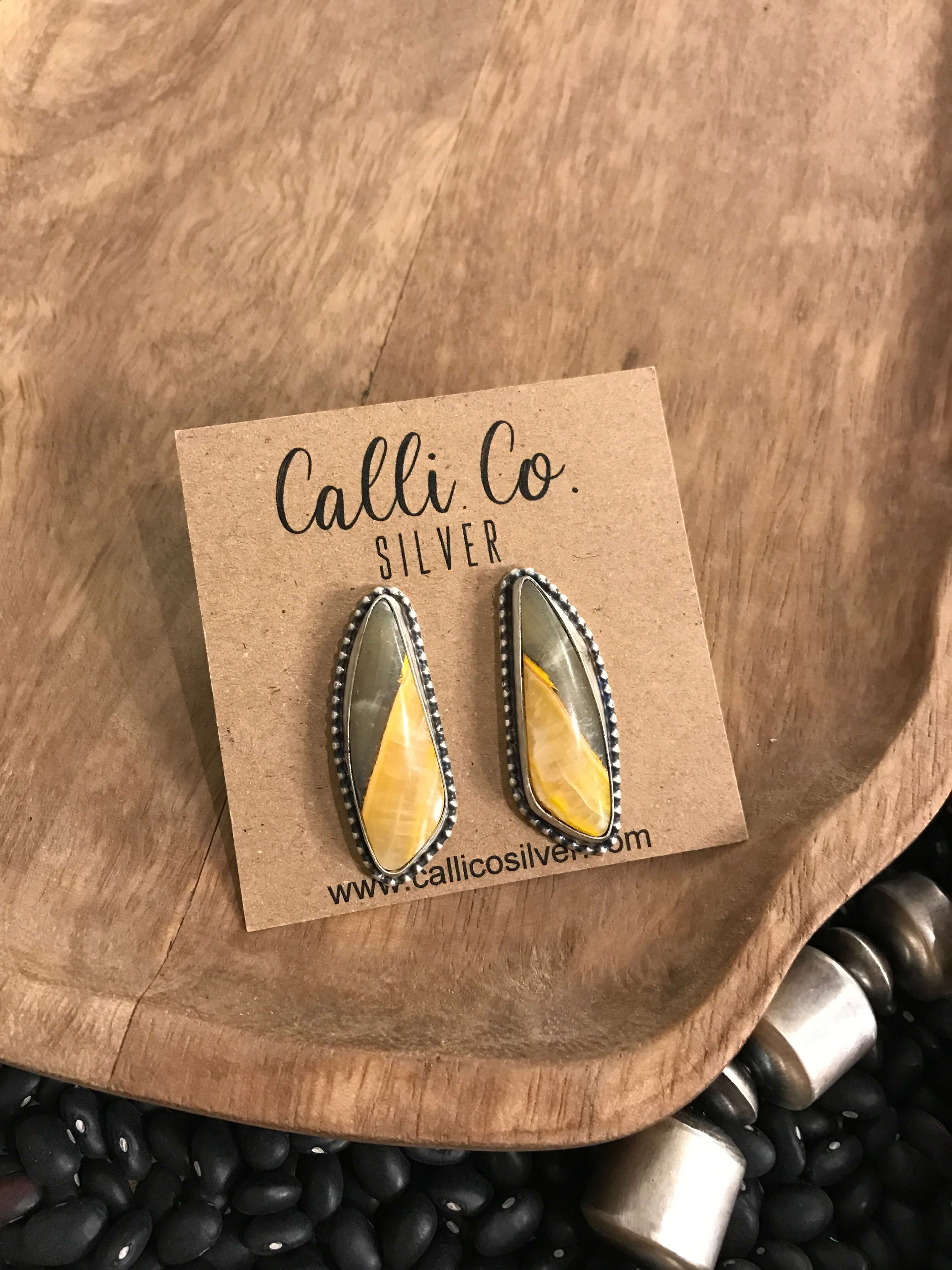 The Bumblebee Studs, 24-Earrings-Calli Co., Turquoise and Silver Jewelry, Native American Handmade, Zuni Tribe, Navajo Tribe, Brock Texas