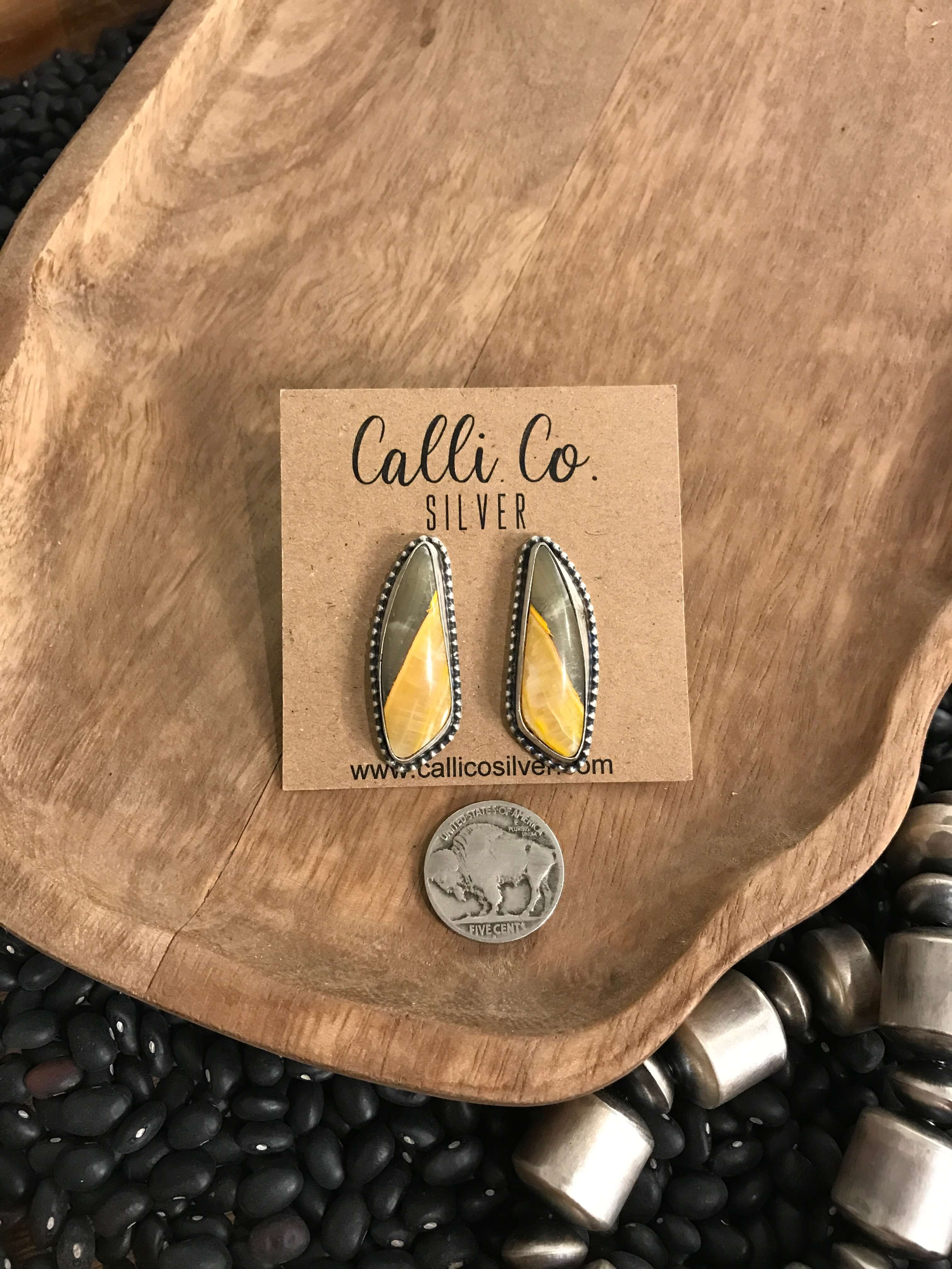 The Bumblebee Studs, 24-Earrings-Calli Co., Turquoise and Silver Jewelry, Native American Handmade, Zuni Tribe, Navajo Tribe, Brock Texas