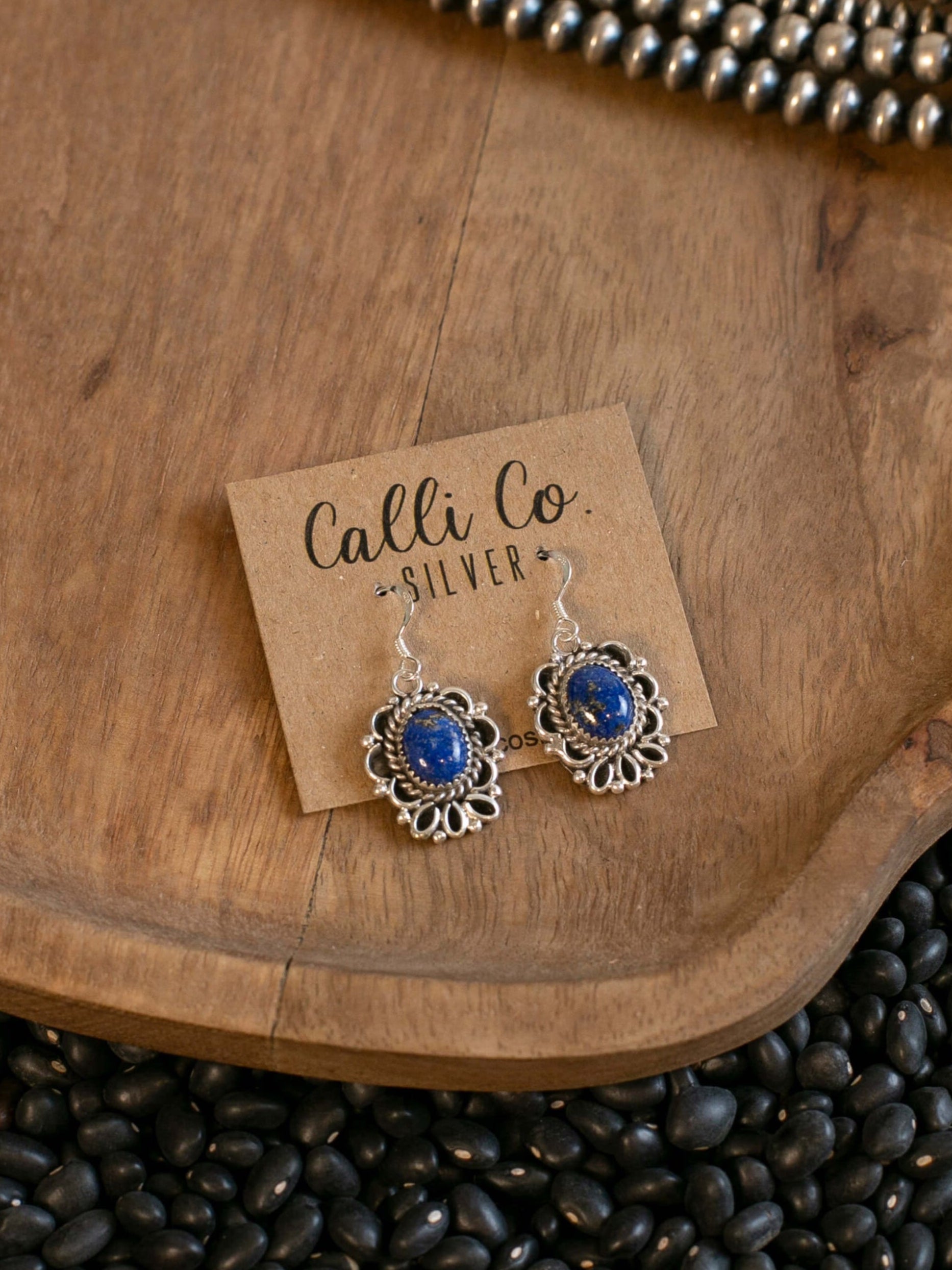 The Talia Earrings in Lapis, 3-Earrings-Calli Co., Turquoise and Silver Jewelry, Native American Handmade, Zuni Tribe, Navajo Tribe, Brock Texas