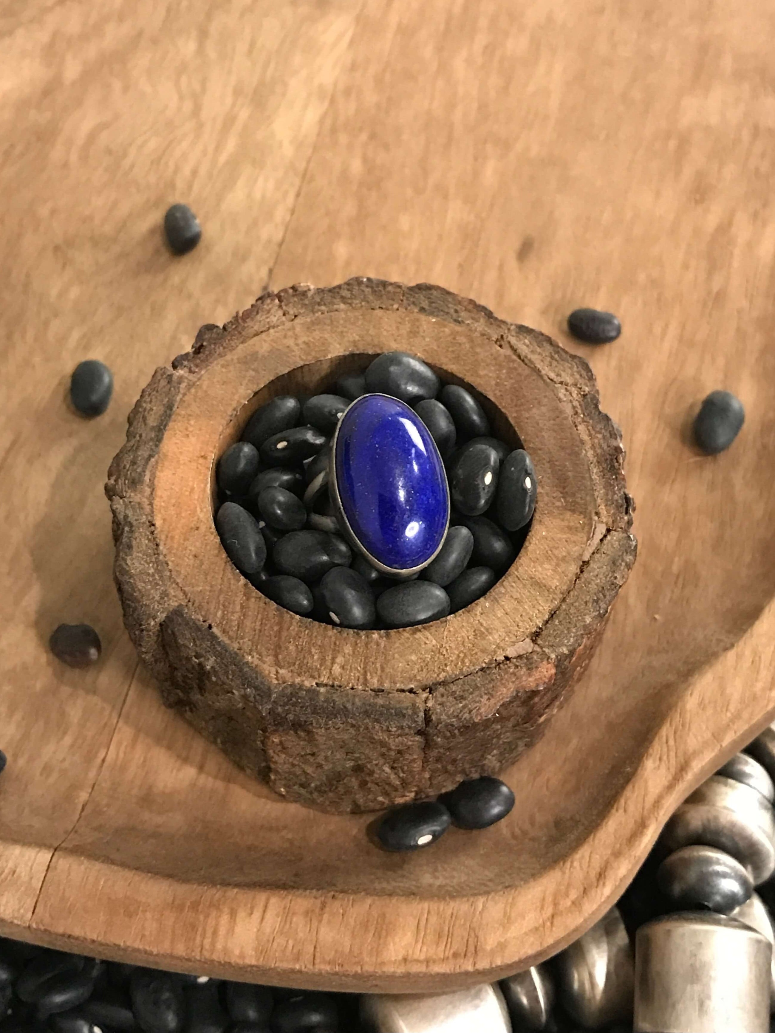 The Amity Ring in Lapis, Sz 5-Rings-Calli Co., Turquoise and Silver Jewelry, Native American Handmade, Zuni Tribe, Navajo Tribe, Brock Texas