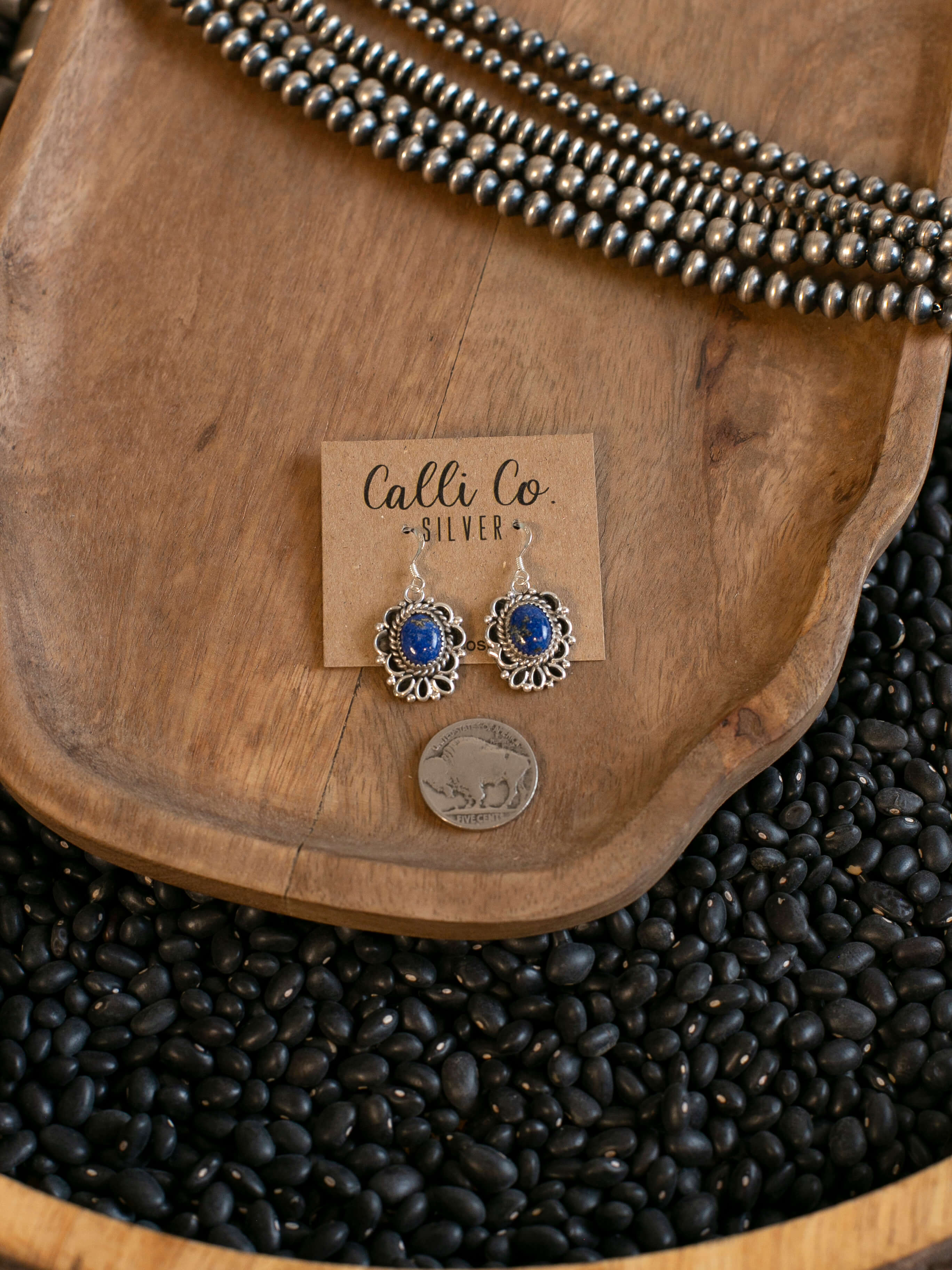 The Talia Earrings in Lapis, 3-Earrings-Calli Co., Turquoise and Silver Jewelry, Native American Handmade, Zuni Tribe, Navajo Tribe, Brock Texas