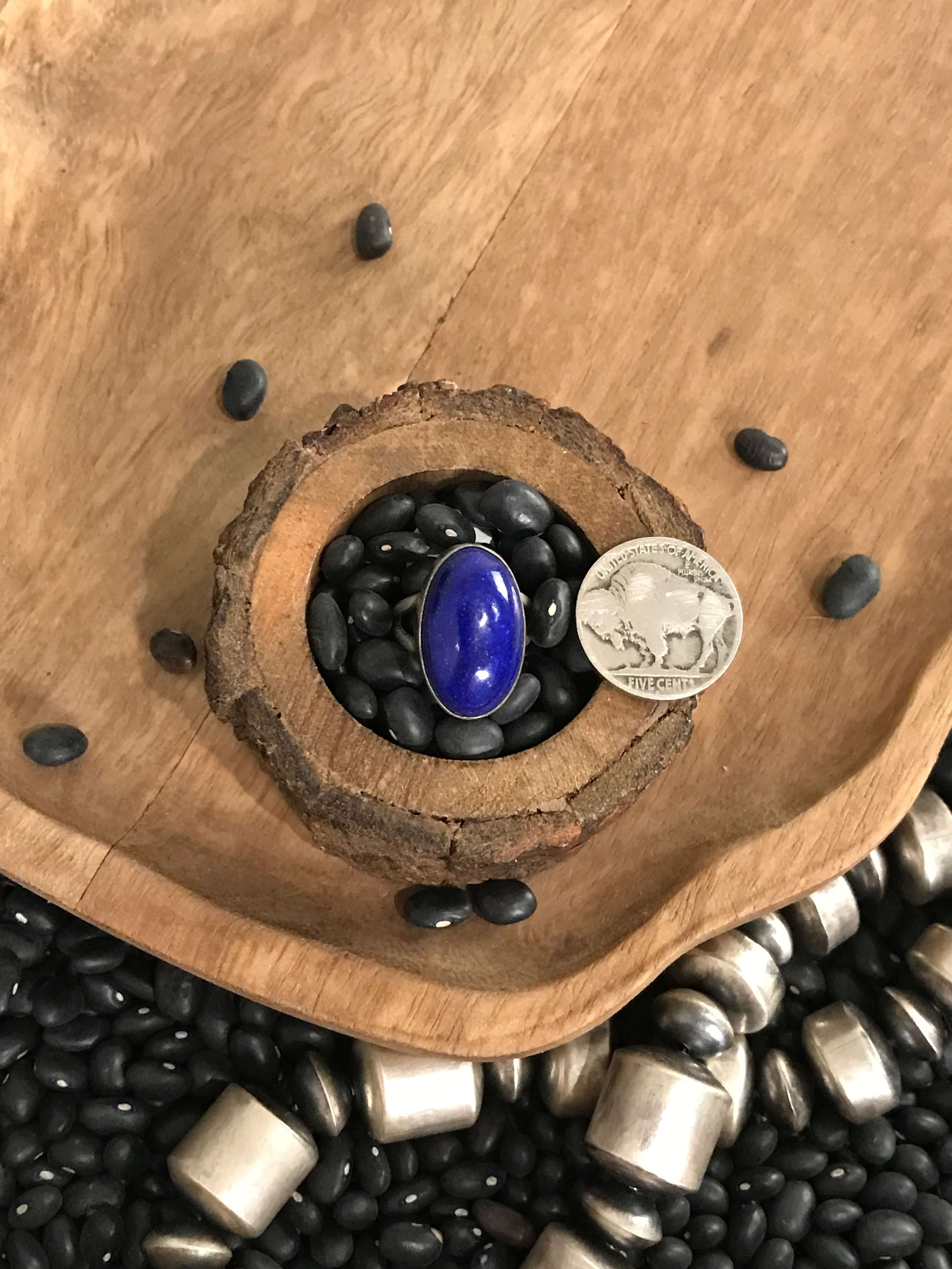 The Amity Ring in Lapis, Sz 5-Rings-Calli Co., Turquoise and Silver Jewelry, Native American Handmade, Zuni Tribe, Navajo Tribe, Brock Texas