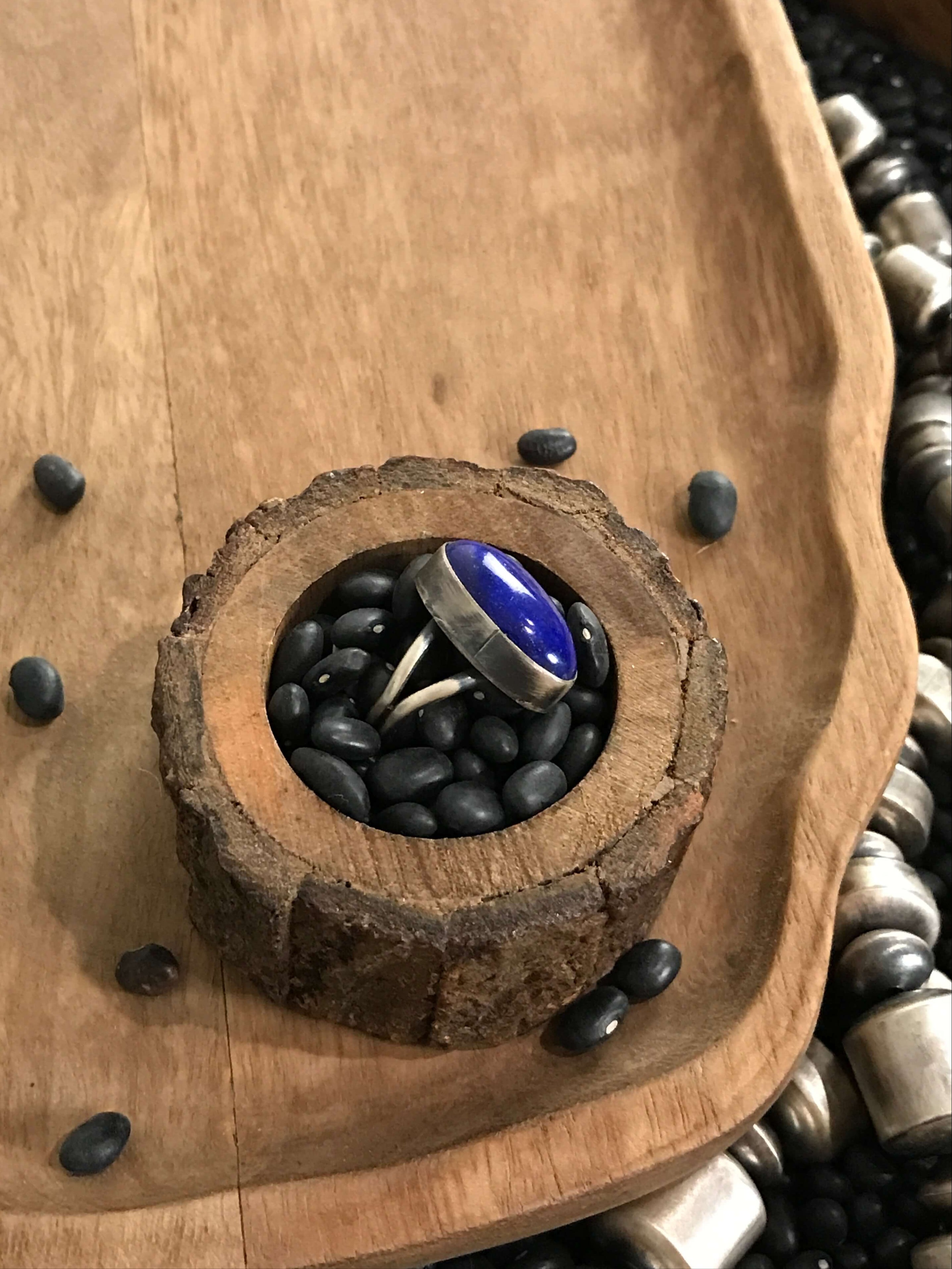 The Amity Ring in Lapis, Sz 5-Rings-Calli Co., Turquoise and Silver Jewelry, Native American Handmade, Zuni Tribe, Navajo Tribe, Brock Texas