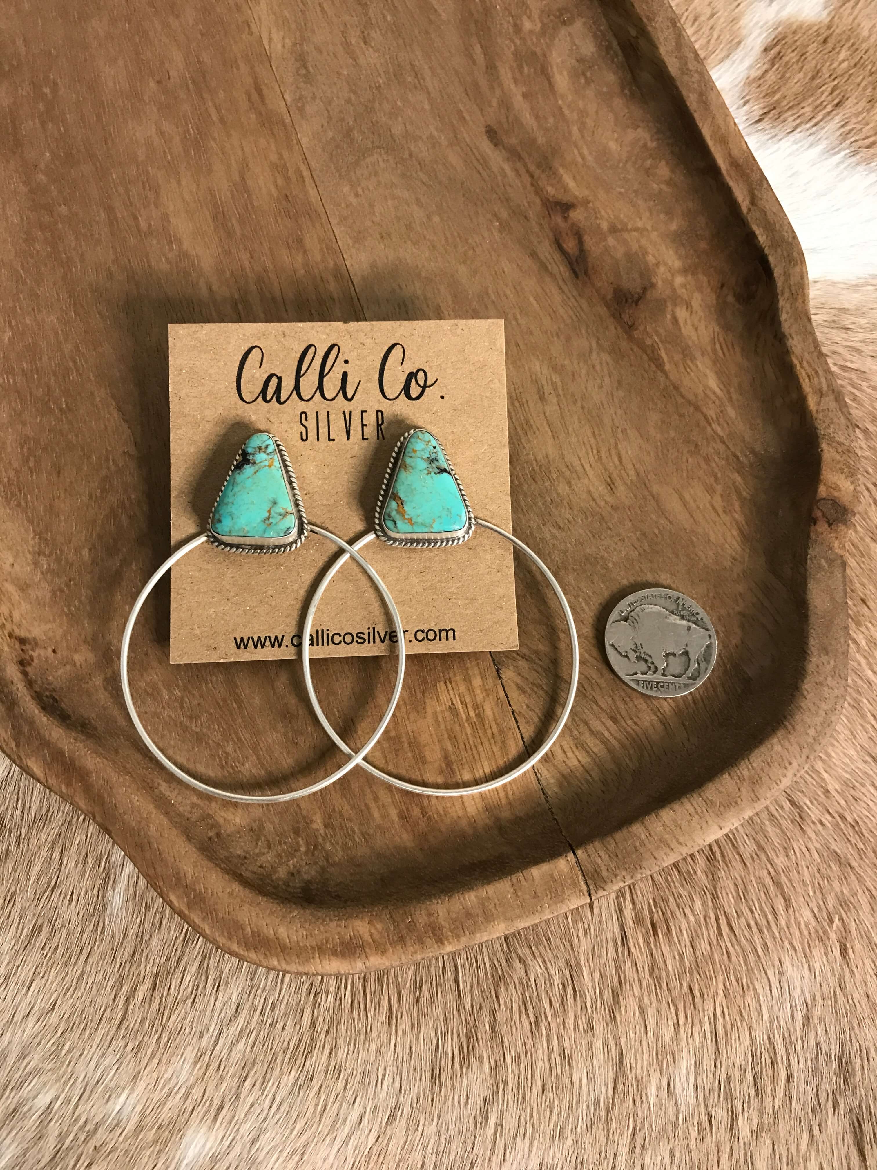 The Keystone Hoop Earrings, 50-Earrings-Calli Co., Turquoise and Silver Jewelry, Native American Handmade, Zuni Tribe, Navajo Tribe, Brock Texas