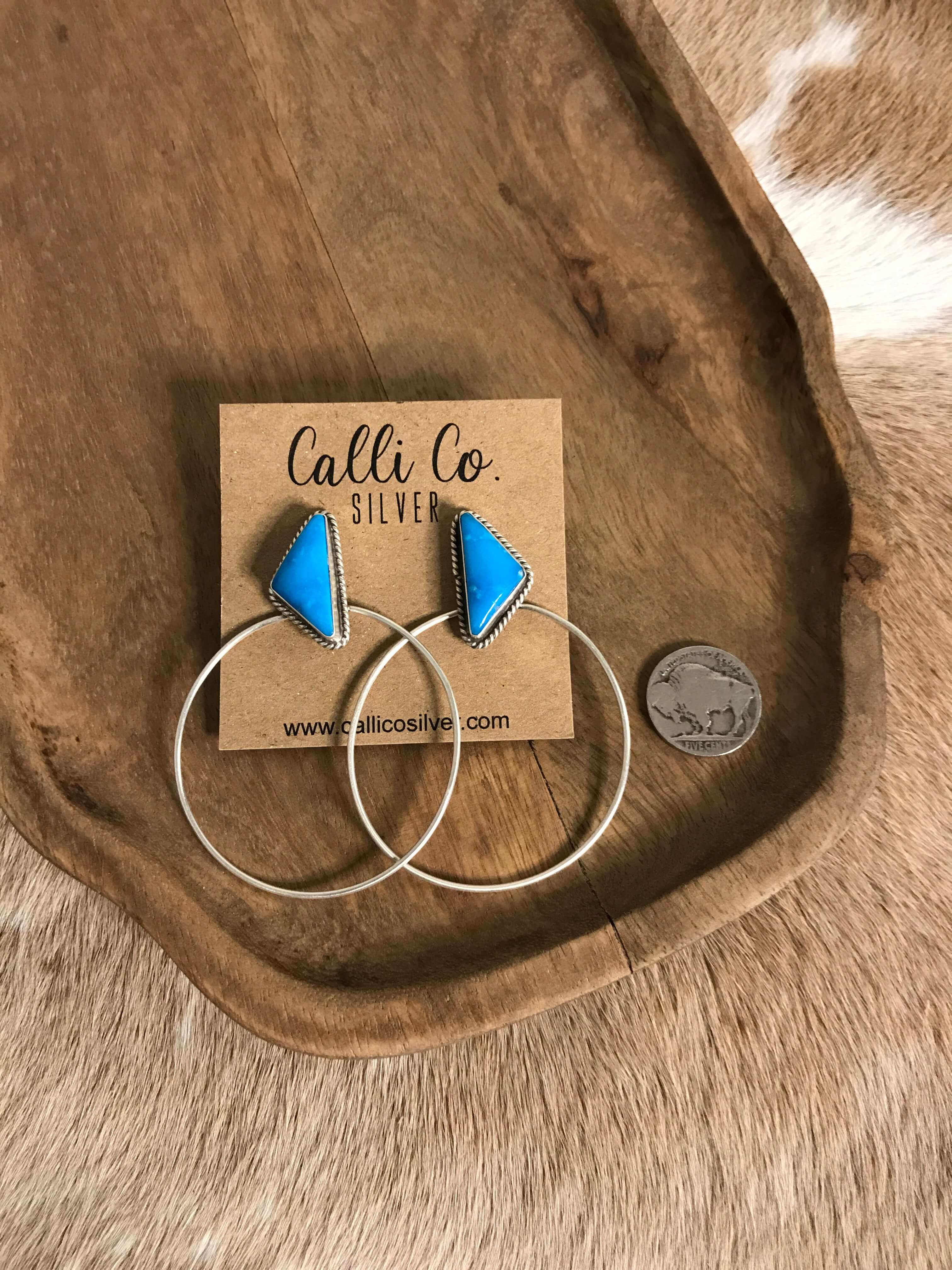 The Keystone Hoop Earrings, 51-Earrings-Calli Co., Turquoise and Silver Jewelry, Native American Handmade, Zuni Tribe, Navajo Tribe, Brock Texas