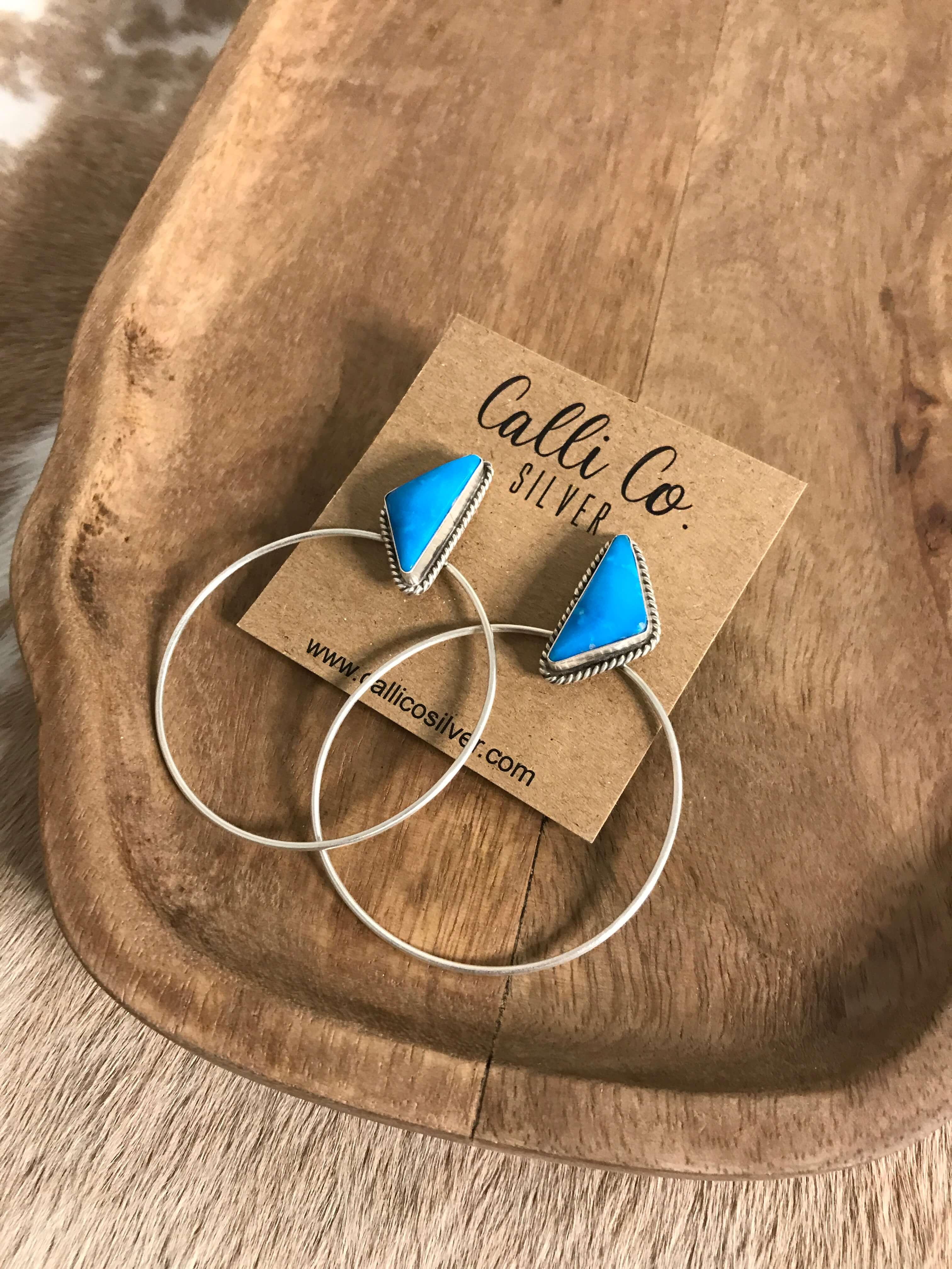 The Keystone Hoop Earrings, 51-Earrings-Calli Co., Turquoise and Silver Jewelry, Native American Handmade, Zuni Tribe, Navajo Tribe, Brock Texas