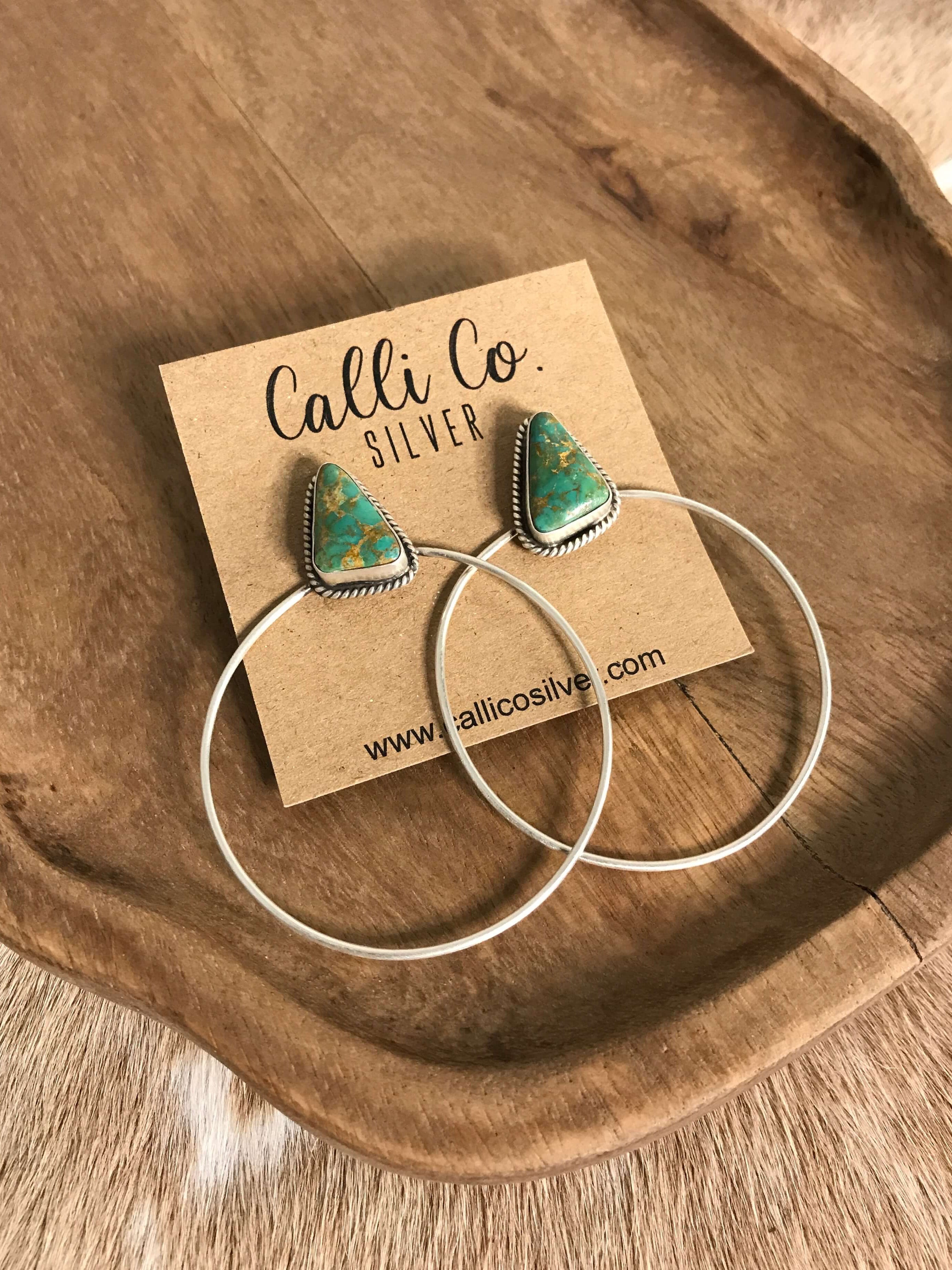 The Keystone Hoop Earrings, 53-Earrings-Calli Co., Turquoise and Silver Jewelry, Native American Handmade, Zuni Tribe, Navajo Tribe, Brock Texas