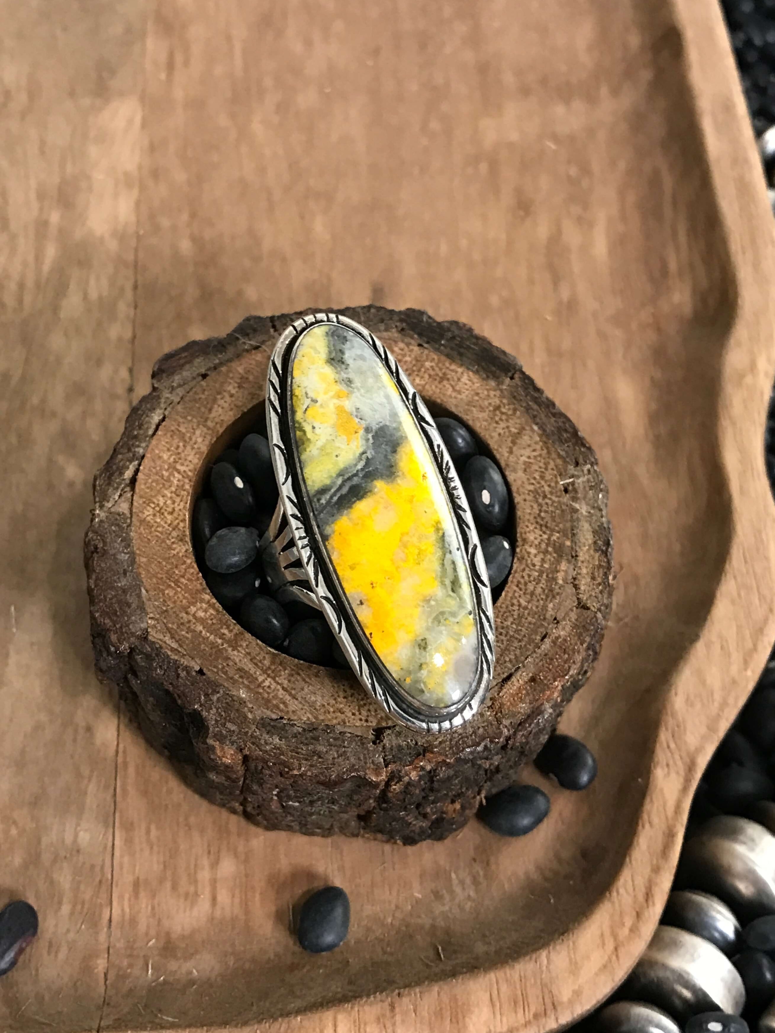 The Tolani Ring, Sz 13-Rings-Calli Co., Turquoise and Silver Jewelry, Native American Handmade, Zuni Tribe, Navajo Tribe, Brock Texas