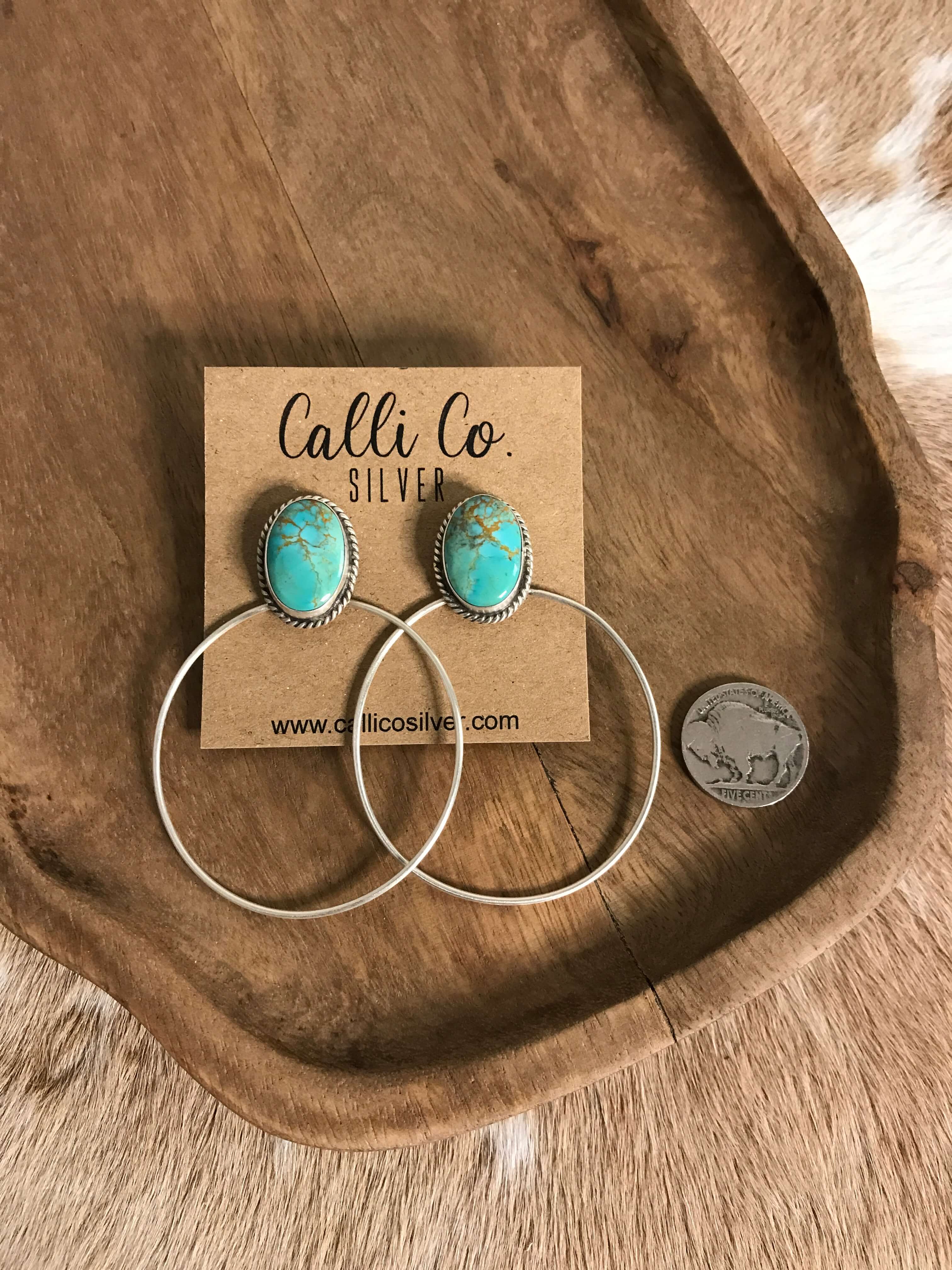 The Keystone Hoop Earrings, 54-Earrings-Calli Co., Turquoise and Silver Jewelry, Native American Handmade, Zuni Tribe, Navajo Tribe, Brock Texas