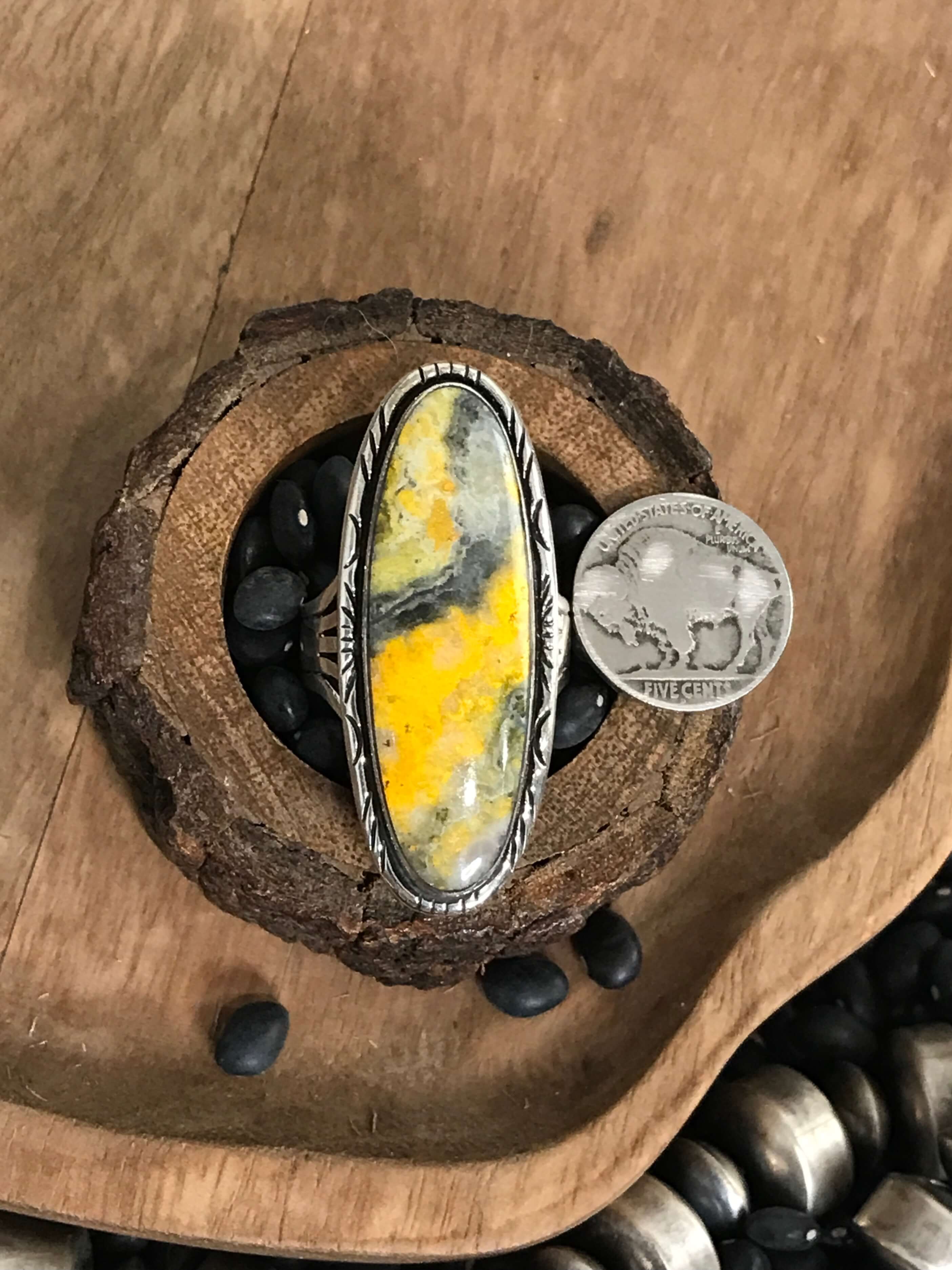 The Tolani Ring, Sz 13-Rings-Calli Co., Turquoise and Silver Jewelry, Native American Handmade, Zuni Tribe, Navajo Tribe, Brock Texas