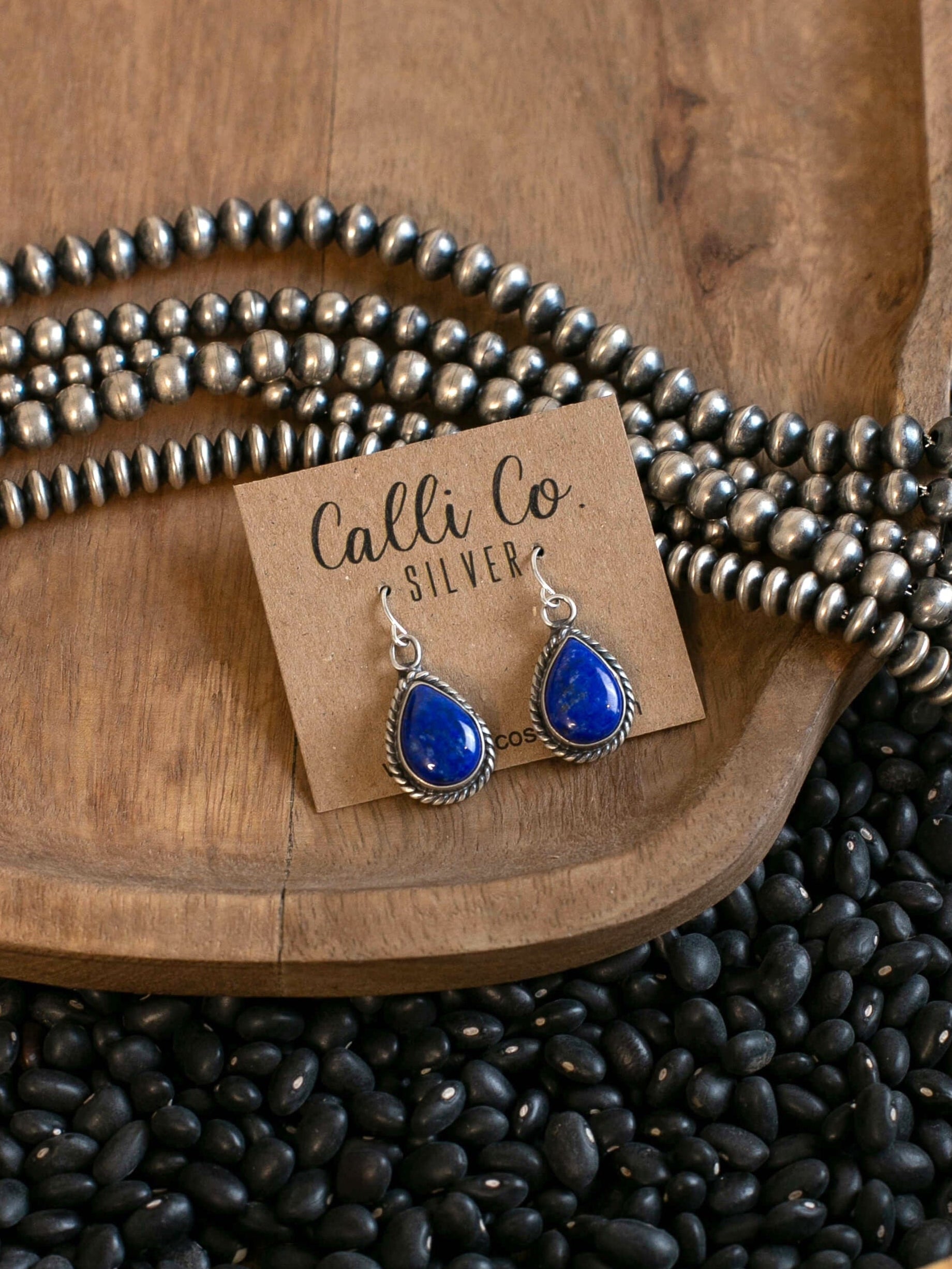 The Viola Earrings in Lapis, 1-Earrings-Calli Co., Turquoise and Silver Jewelry, Native American Handmade, Zuni Tribe, Navajo Tribe, Brock Texas
