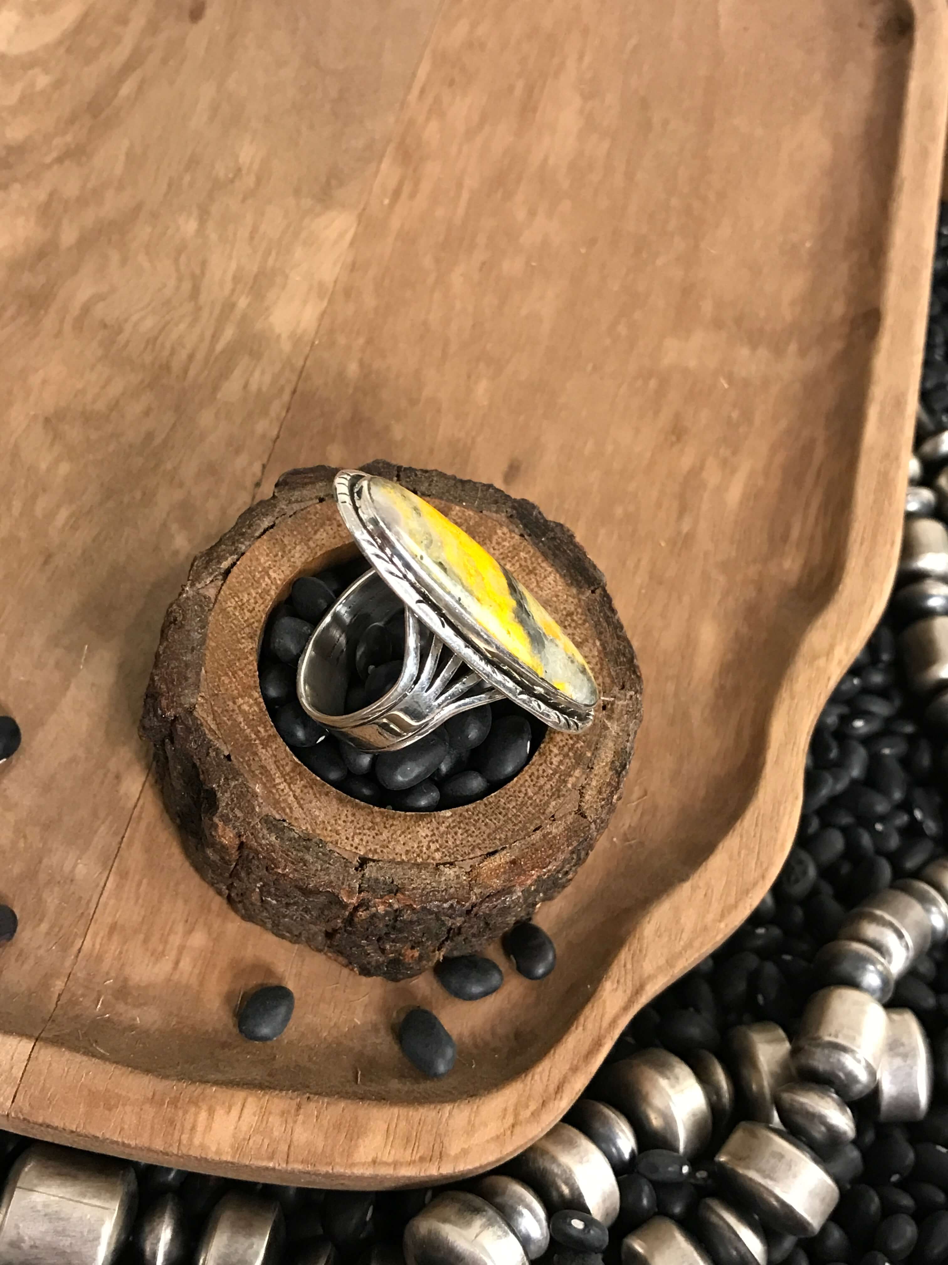 The Tolani Ring, Sz 13-Rings-Calli Co., Turquoise and Silver Jewelry, Native American Handmade, Zuni Tribe, Navajo Tribe, Brock Texas