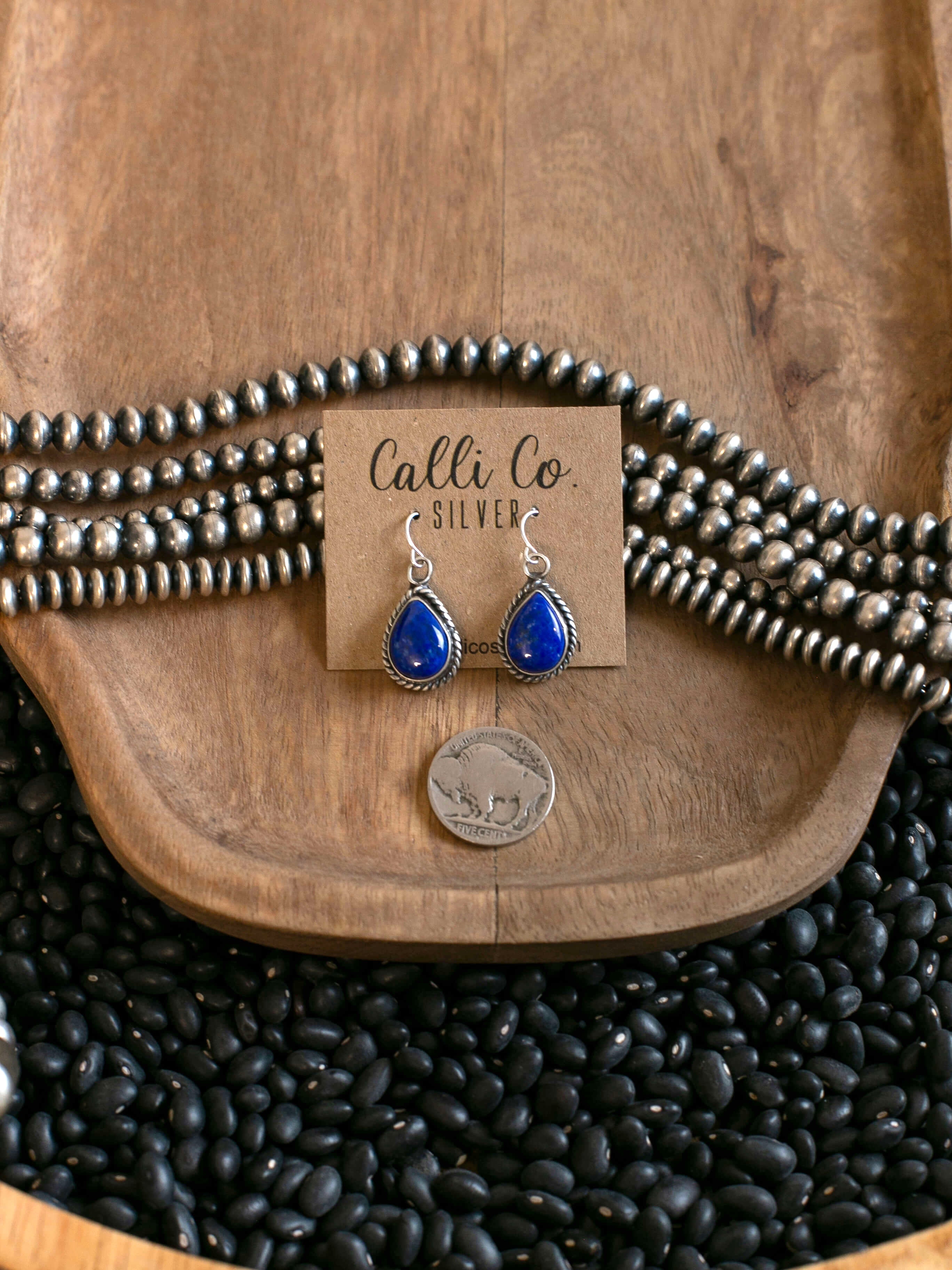 The Viola Earrings in Lapis, 1-Earrings-Calli Co., Turquoise and Silver Jewelry, Native American Handmade, Zuni Tribe, Navajo Tribe, Brock Texas