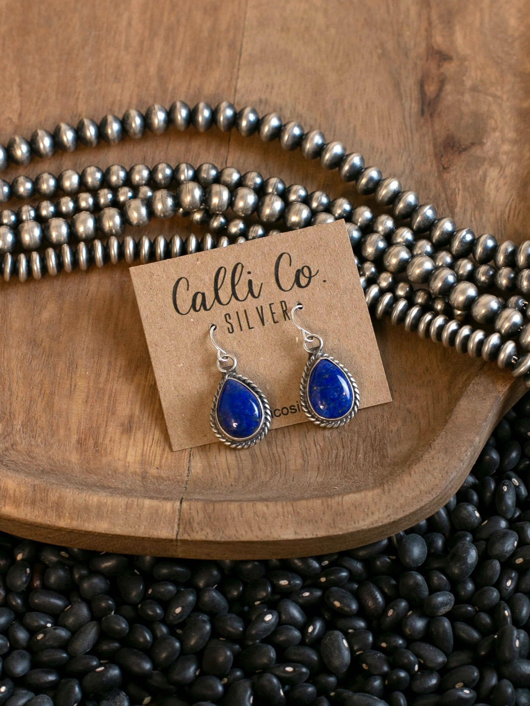 The Viola Earrings in Lapis, 2-Earrings-Calli Co., Turquoise and Silver Jewelry, Native American Handmade, Zuni Tribe, Navajo Tribe, Brock Texas