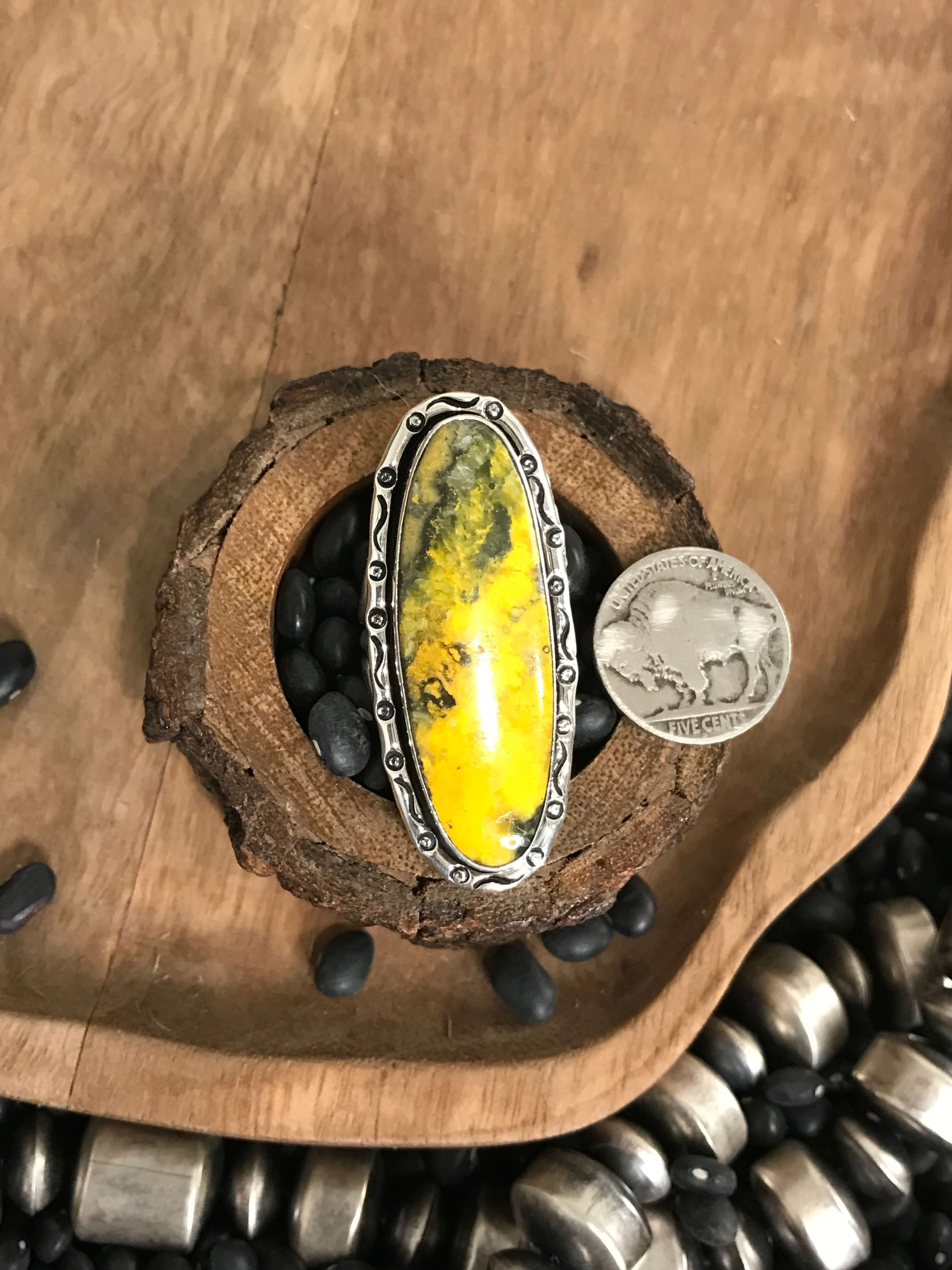 The Borrego Ring, Sz 10.5-Rings-Calli Co., Turquoise and Silver Jewelry, Native American Handmade, Zuni Tribe, Navajo Tribe, Brock Texas