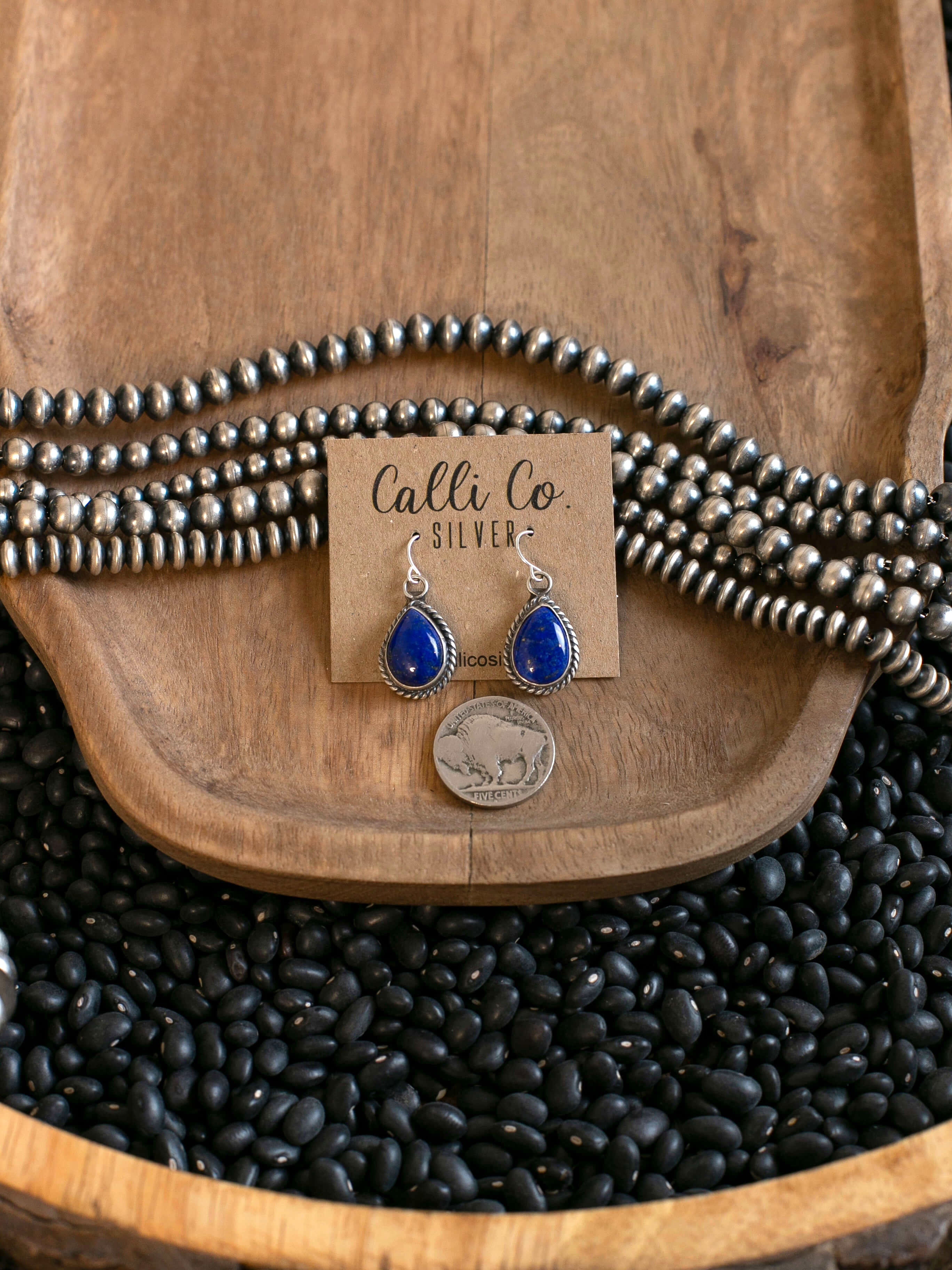 The Viola Earrings in Lapis, 2-Earrings-Calli Co., Turquoise and Silver Jewelry, Native American Handmade, Zuni Tribe, Navajo Tribe, Brock Texas