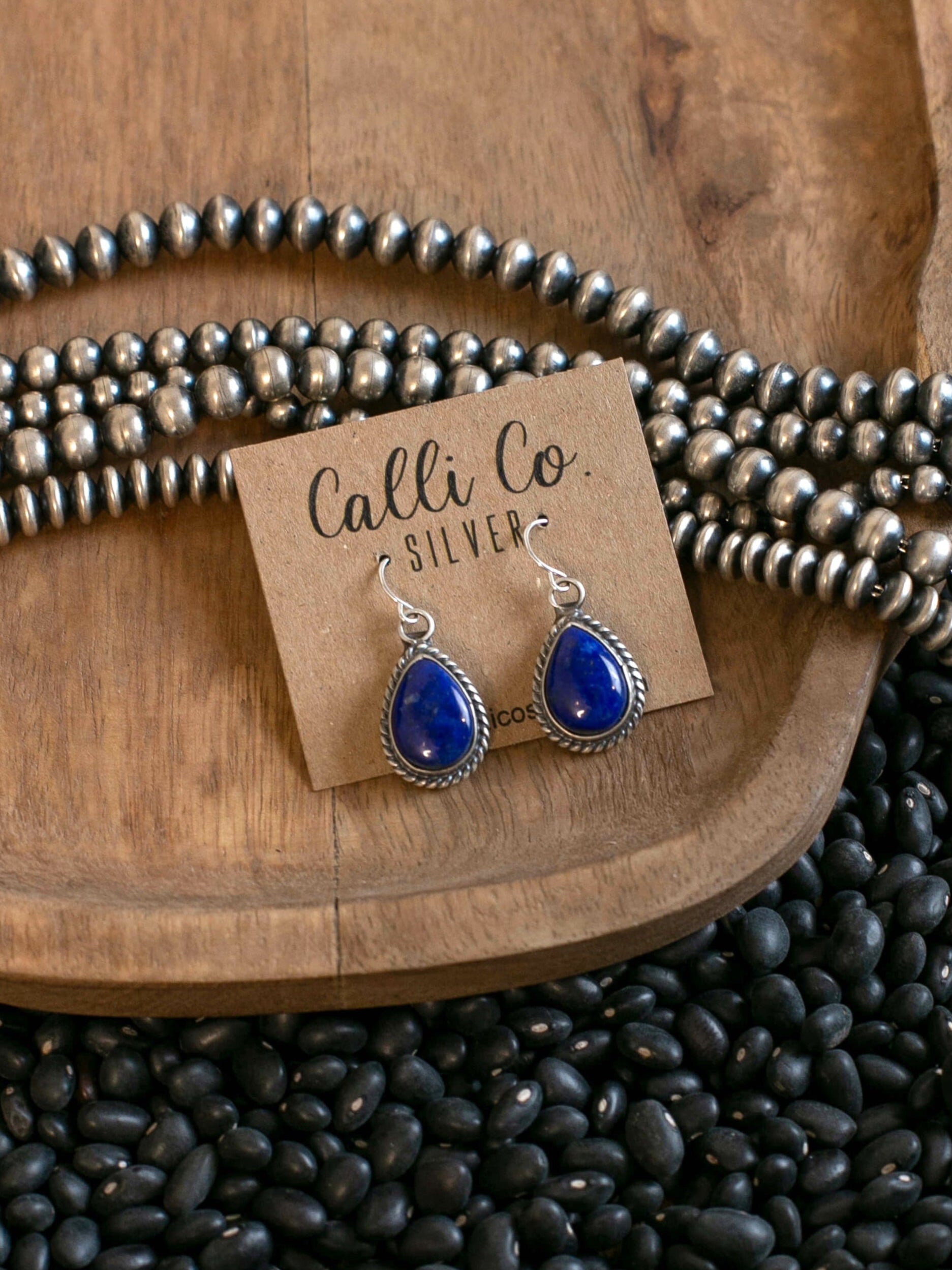 The Viola Earrings in Lapis, 3-Earrings-Calli Co., Turquoise and Silver Jewelry, Native American Handmade, Zuni Tribe, Navajo Tribe, Brock Texas