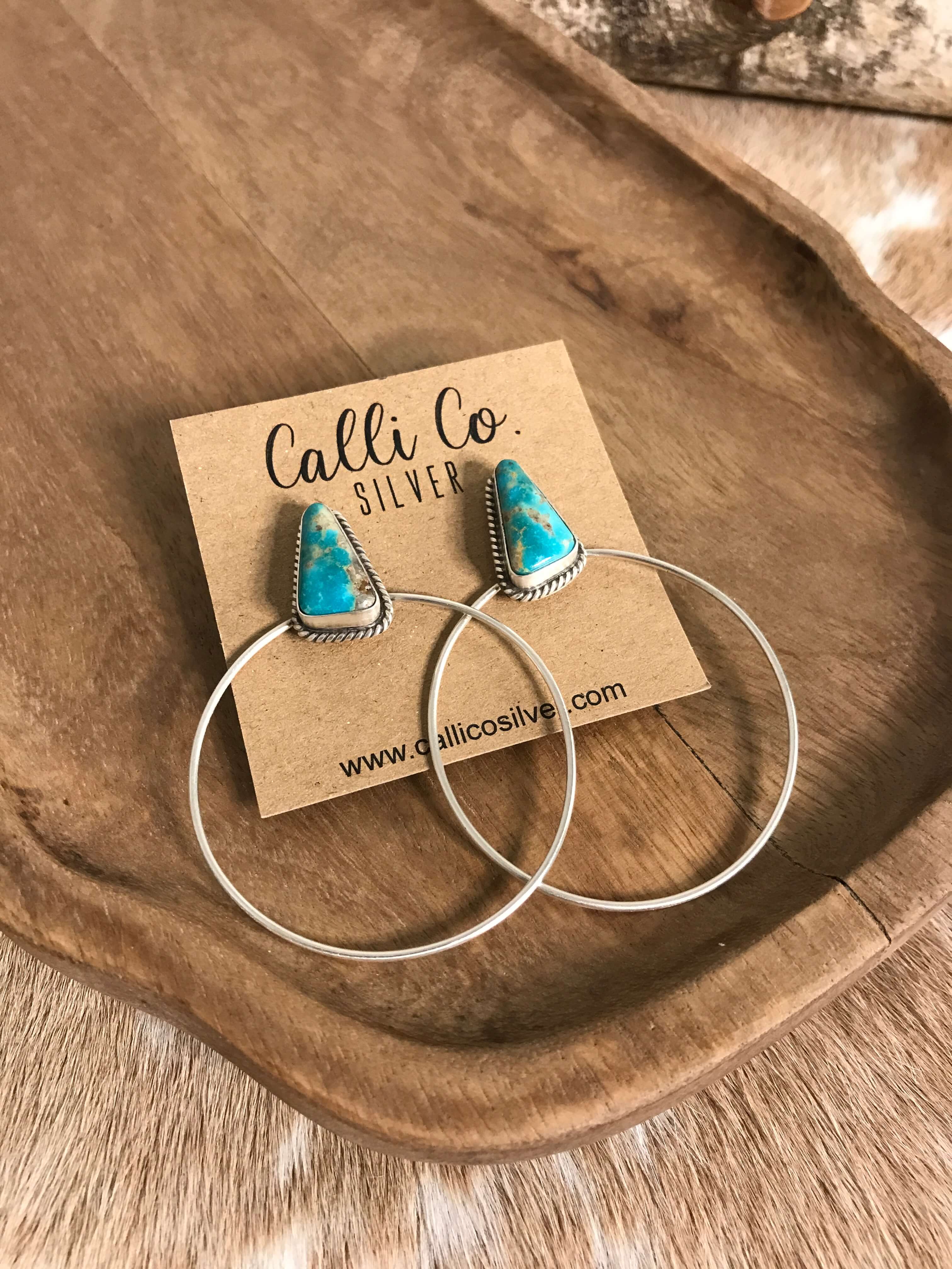 The Keystone Hoop Earrings, 57-Earrings-Calli Co., Turquoise and Silver Jewelry, Native American Handmade, Zuni Tribe, Navajo Tribe, Brock Texas