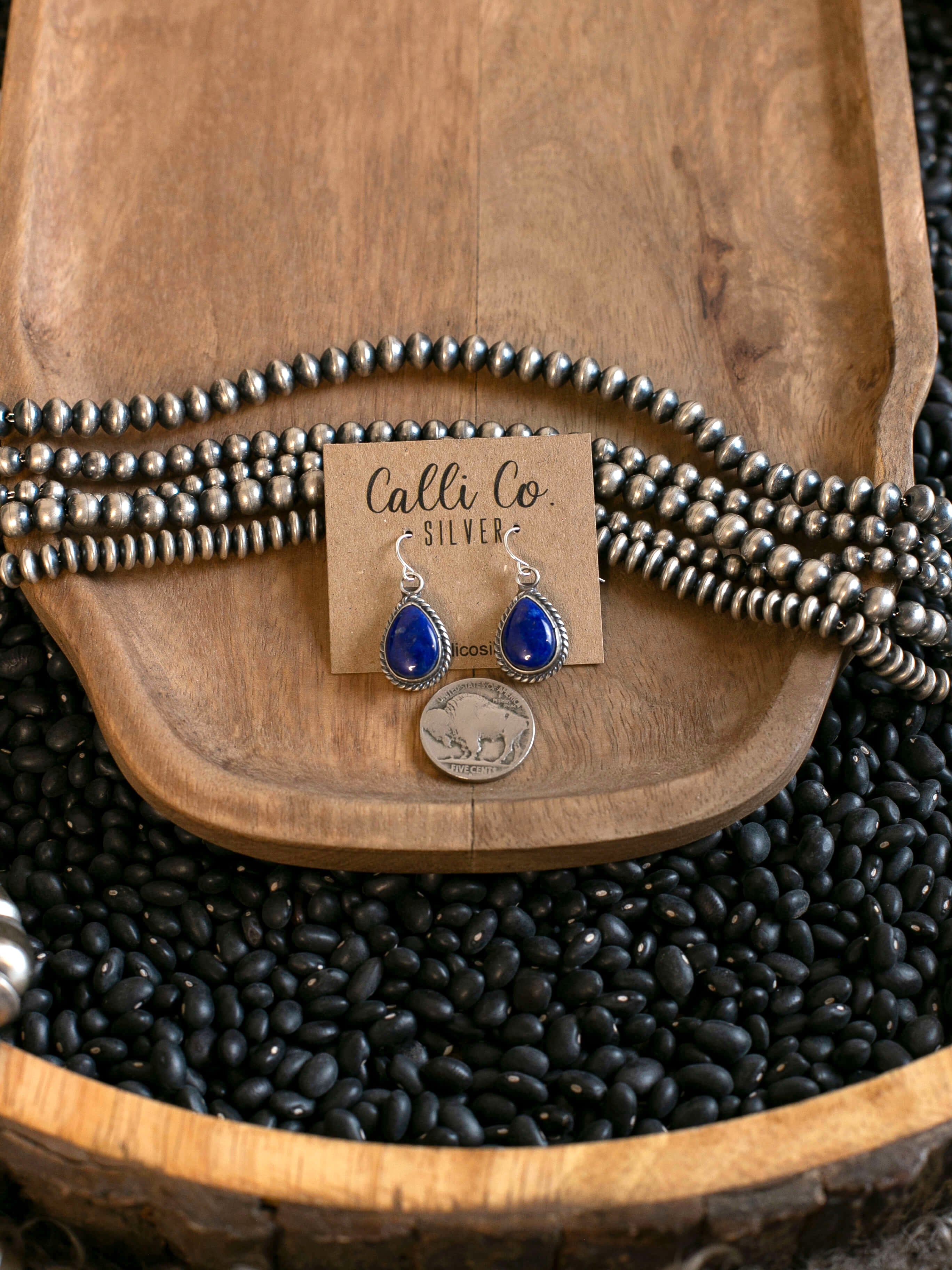 The Viola Earrings in Lapis, 3-Earrings-Calli Co., Turquoise and Silver Jewelry, Native American Handmade, Zuni Tribe, Navajo Tribe, Brock Texas