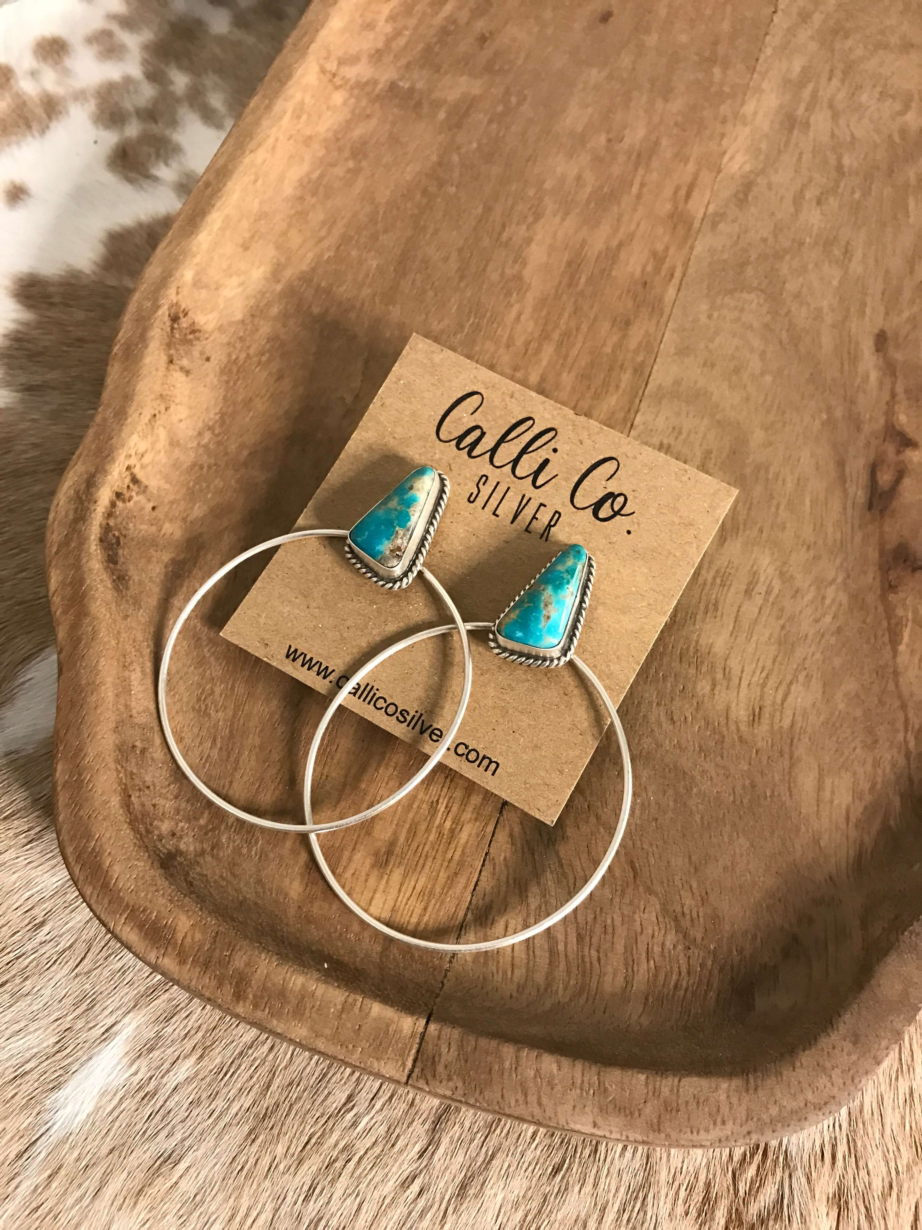 The Keystone Hoop Earrings, 57-Earrings-Calli Co., Turquoise and Silver Jewelry, Native American Handmade, Zuni Tribe, Navajo Tribe, Brock Texas