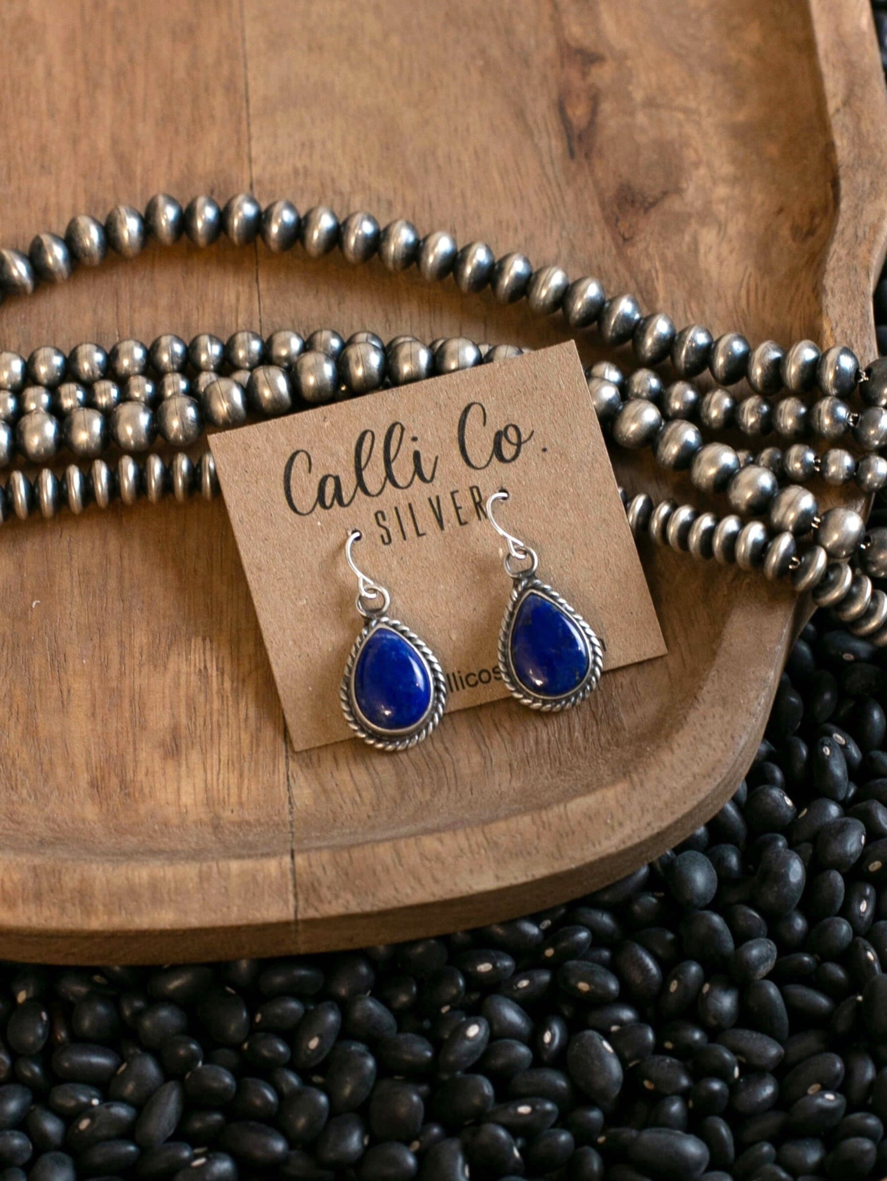 The Viola Earrings in Lapis, 5-Earrings-Calli Co., Turquoise and Silver Jewelry, Native American Handmade, Zuni Tribe, Navajo Tribe, Brock Texas