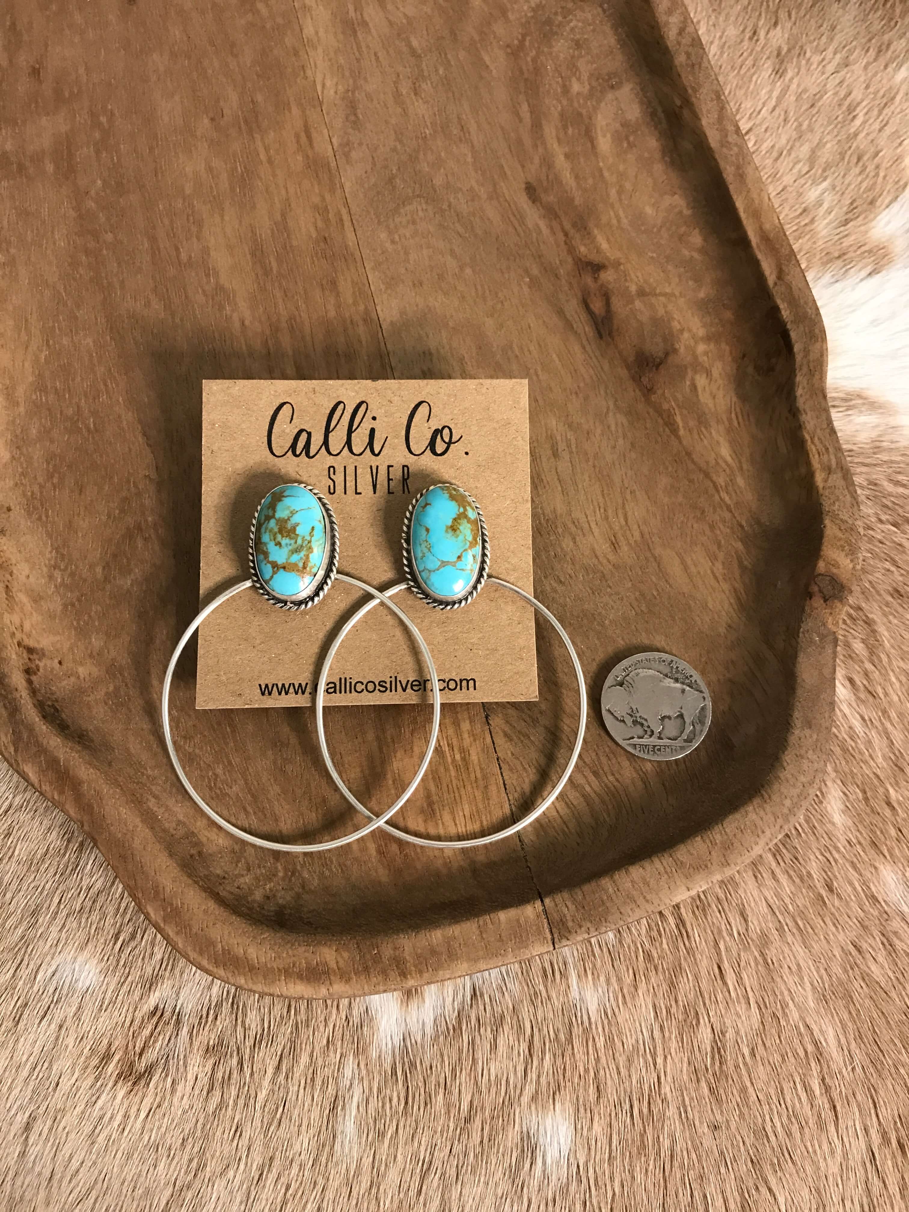 The Keystone Hoop Earrings, 58-Earrings-Calli Co., Turquoise and Silver Jewelry, Native American Handmade, Zuni Tribe, Navajo Tribe, Brock Texas