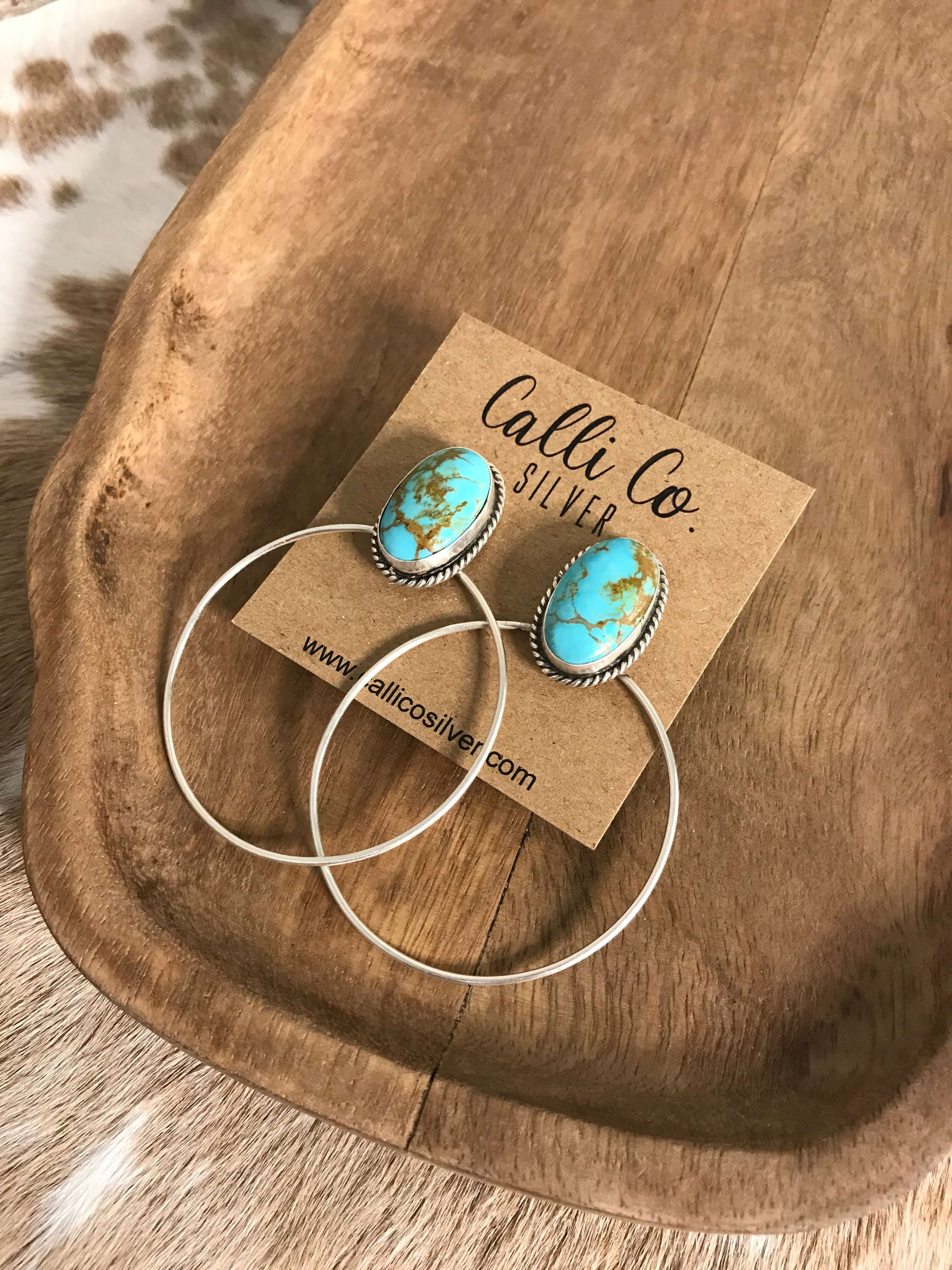 The Keystone Hoop Earrings, 58-Earrings-Calli Co., Turquoise and Silver Jewelry, Native American Handmade, Zuni Tribe, Navajo Tribe, Brock Texas