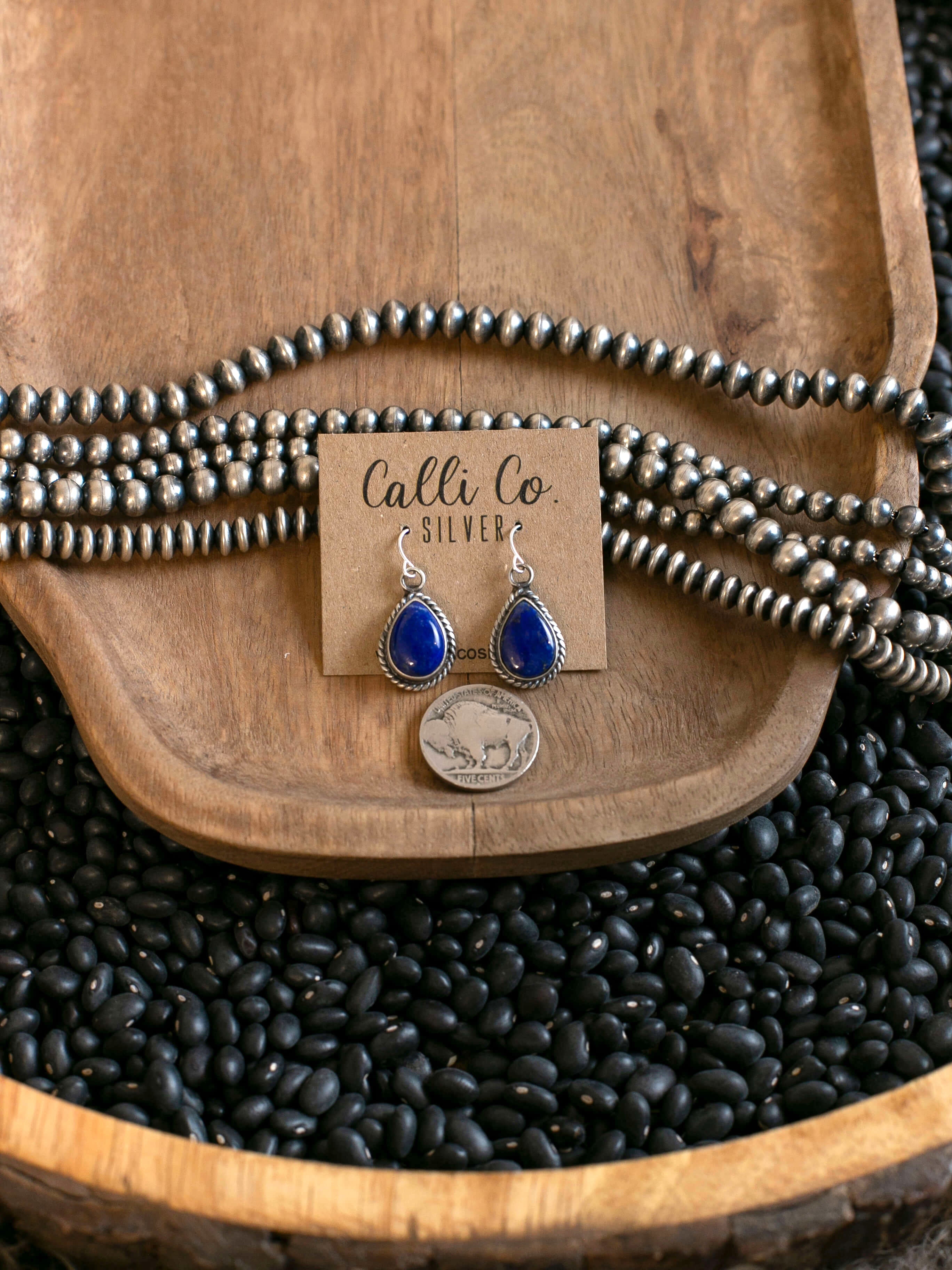 The Viola Earrings in Lapis, 5-Earrings-Calli Co., Turquoise and Silver Jewelry, Native American Handmade, Zuni Tribe, Navajo Tribe, Brock Texas