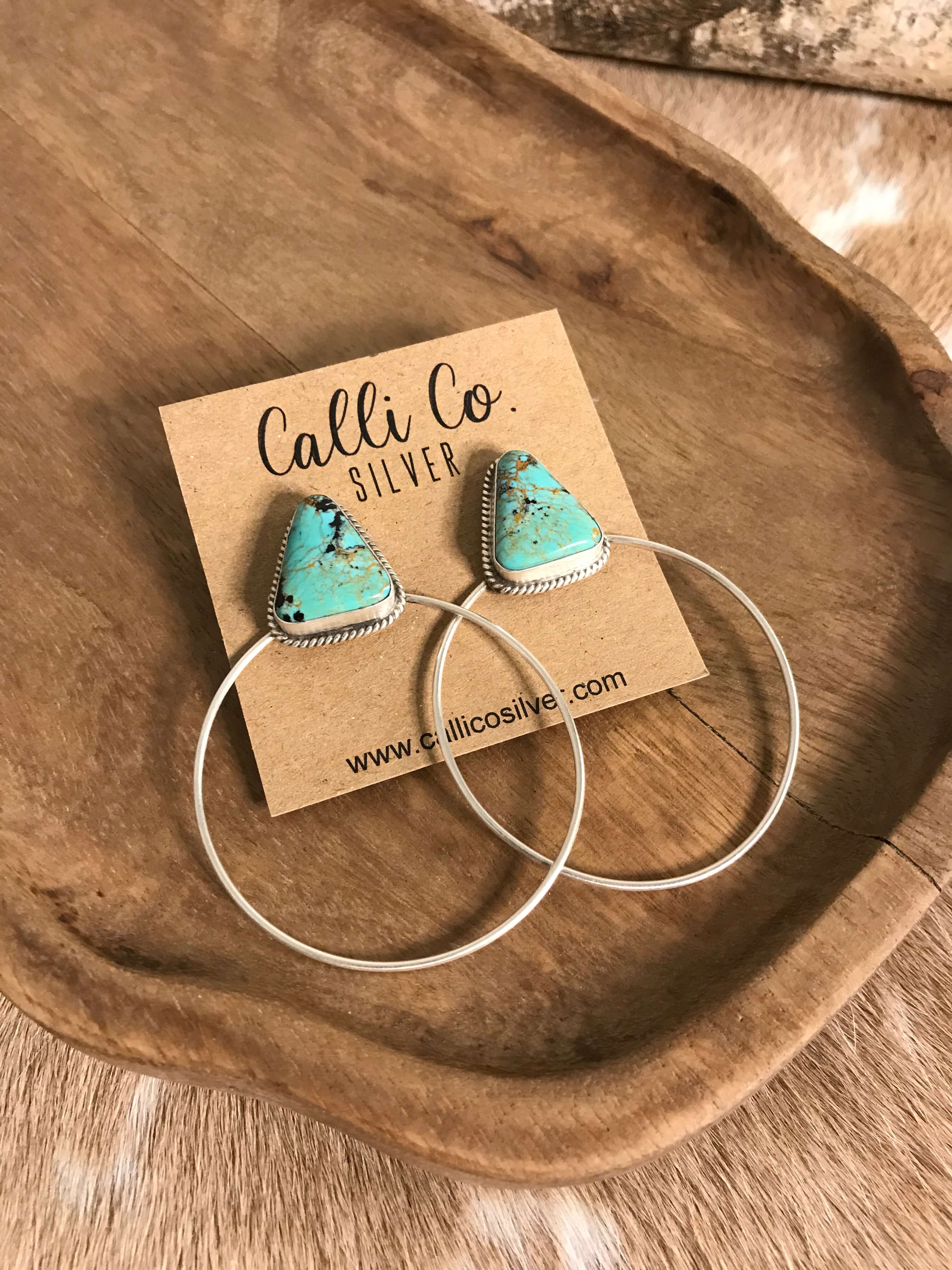 The Keystone Hoop Earrings, 59-Earrings-Calli Co., Turquoise and Silver Jewelry, Native American Handmade, Zuni Tribe, Navajo Tribe, Brock Texas