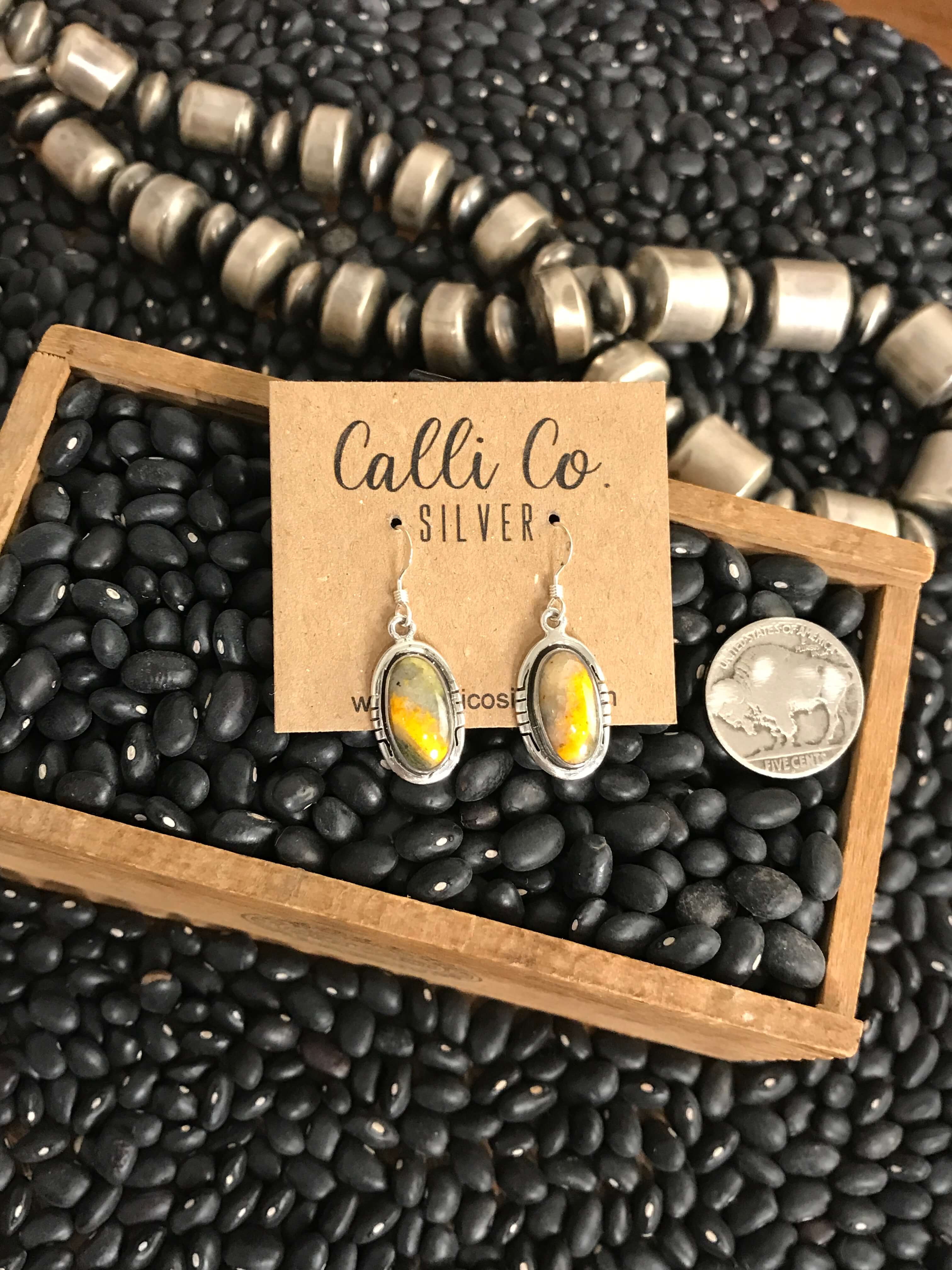 The Bumblebee Dangles, 7-Earrings-Calli Co., Turquoise and Silver Jewelry, Native American Handmade, Zuni Tribe, Navajo Tribe, Brock Texas