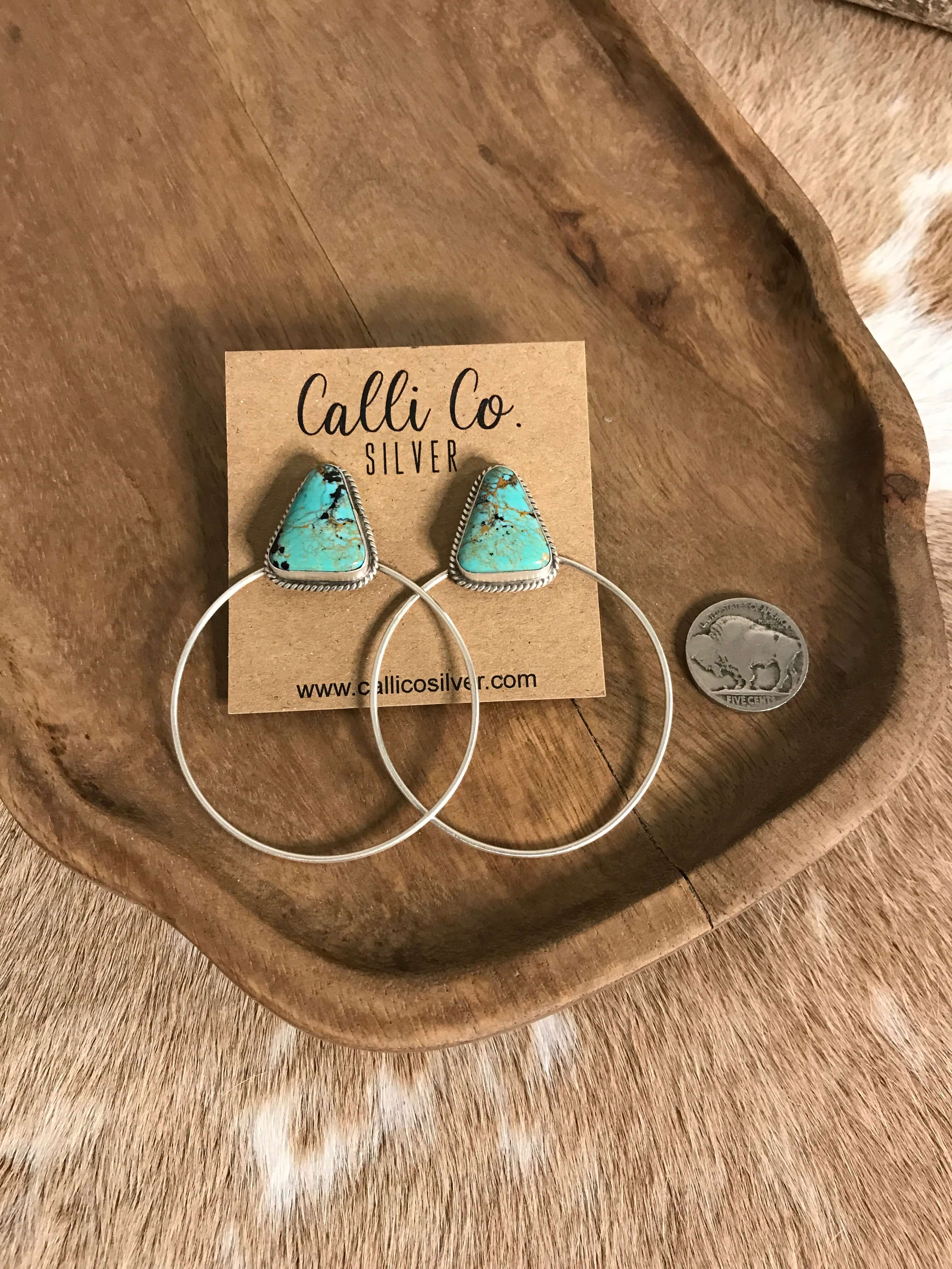 The Keystone Hoop Earrings, 59-Earrings-Calli Co., Turquoise and Silver Jewelry, Native American Handmade, Zuni Tribe, Navajo Tribe, Brock Texas