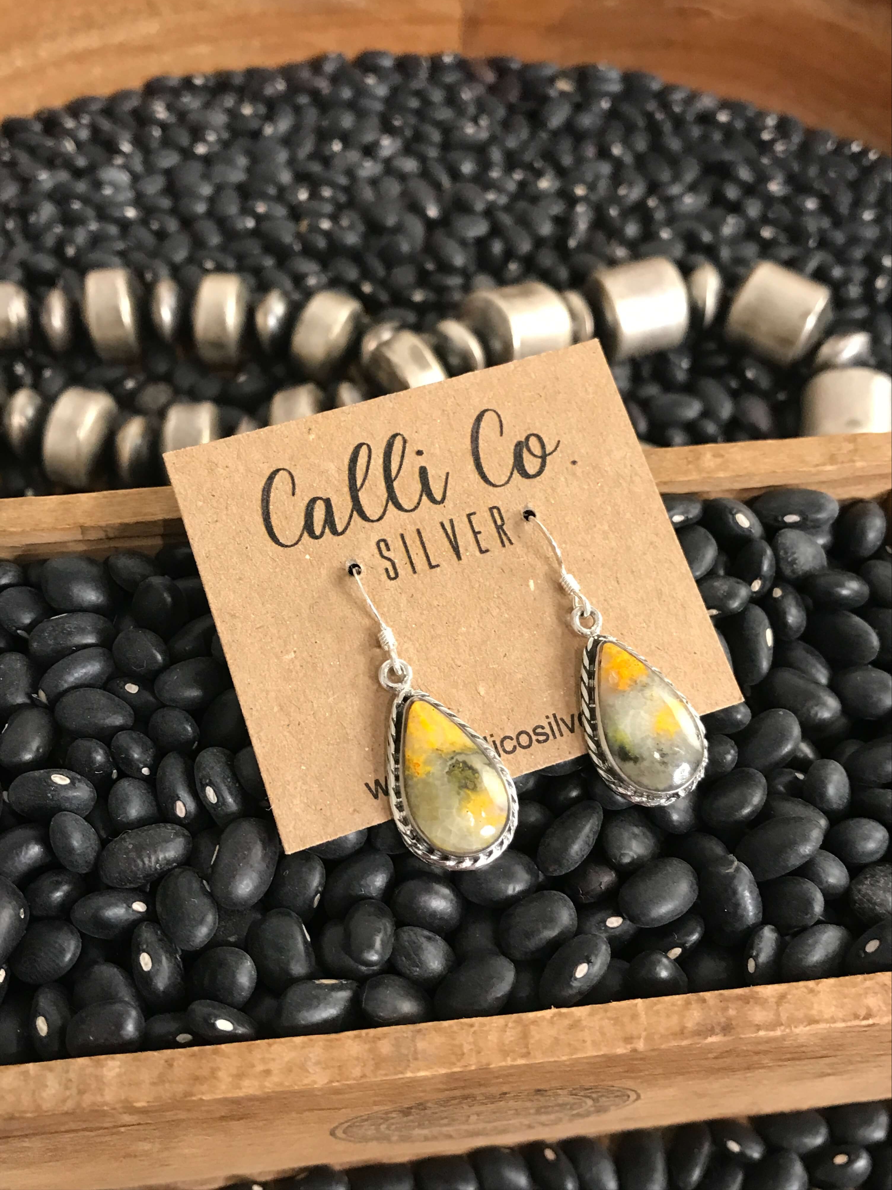 The Bumblebee Dangles, 8-Earrings-Calli Co., Turquoise and Silver Jewelry, Native American Handmade, Zuni Tribe, Navajo Tribe, Brock Texas