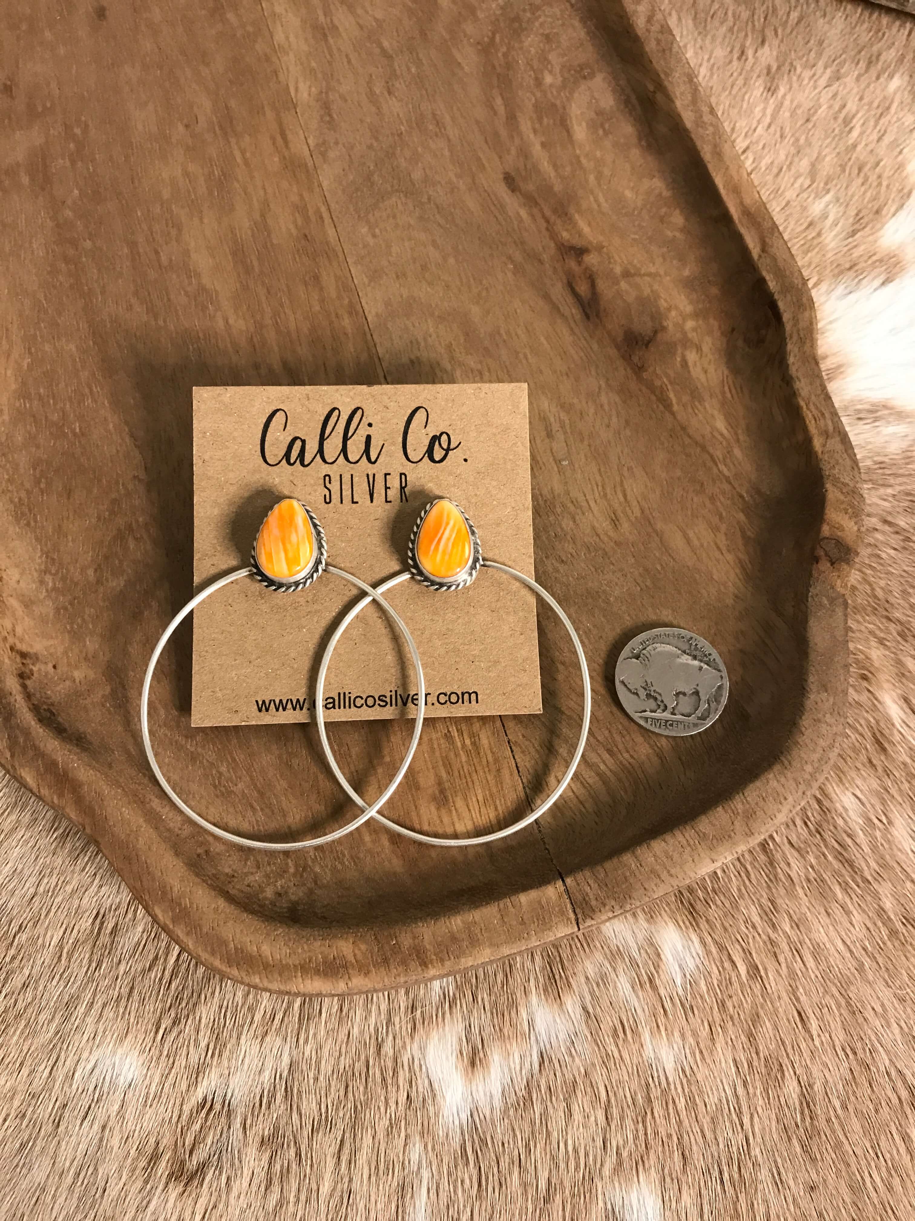 The Keystone Hoop Earrings, 60-Earrings-Calli Co., Turquoise and Silver Jewelry, Native American Handmade, Zuni Tribe, Navajo Tribe, Brock Texas
