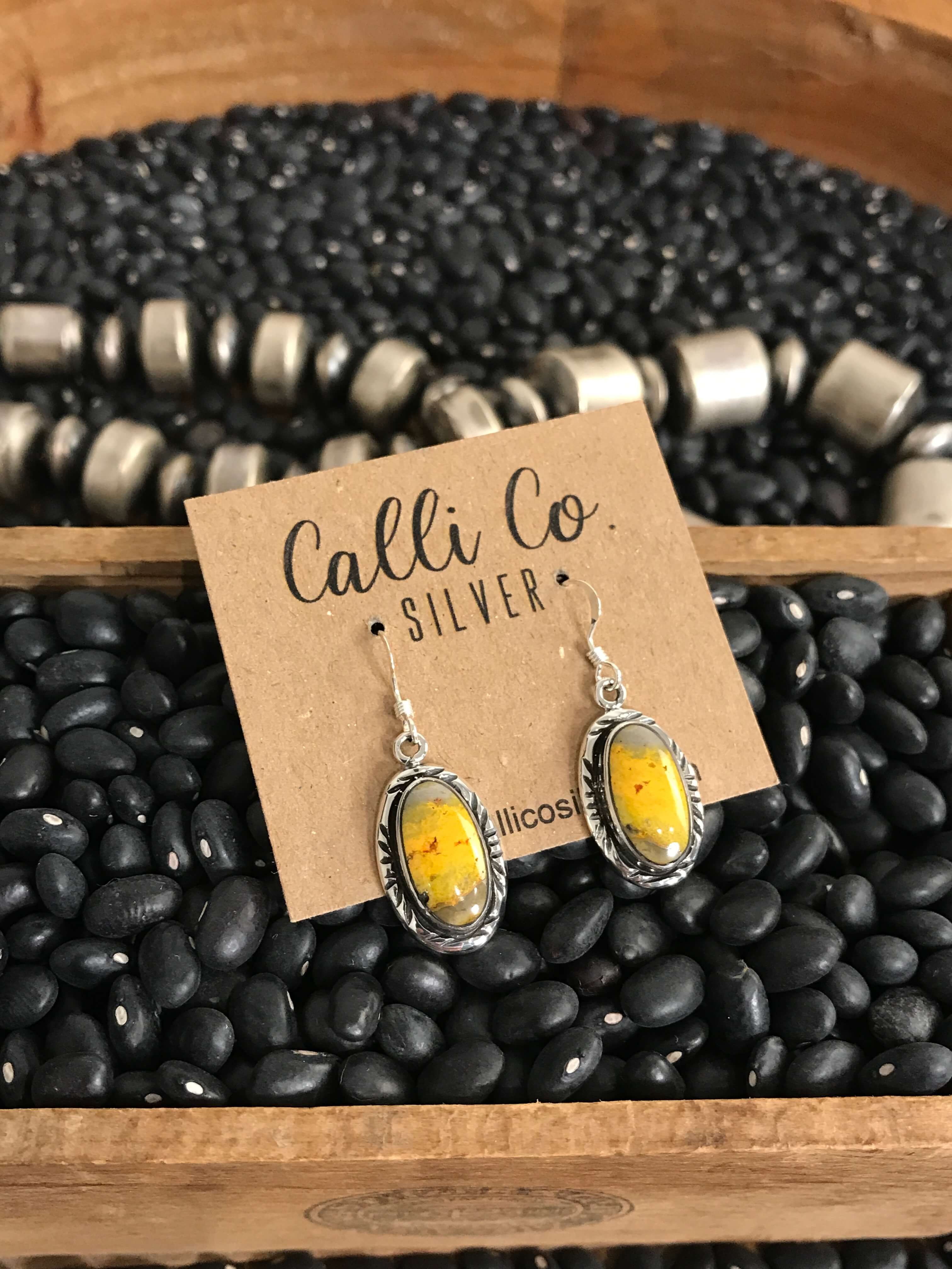 The Bumblebee Dangles, 9-Earrings-Calli Co., Turquoise and Silver Jewelry, Native American Handmade, Zuni Tribe, Navajo Tribe, Brock Texas