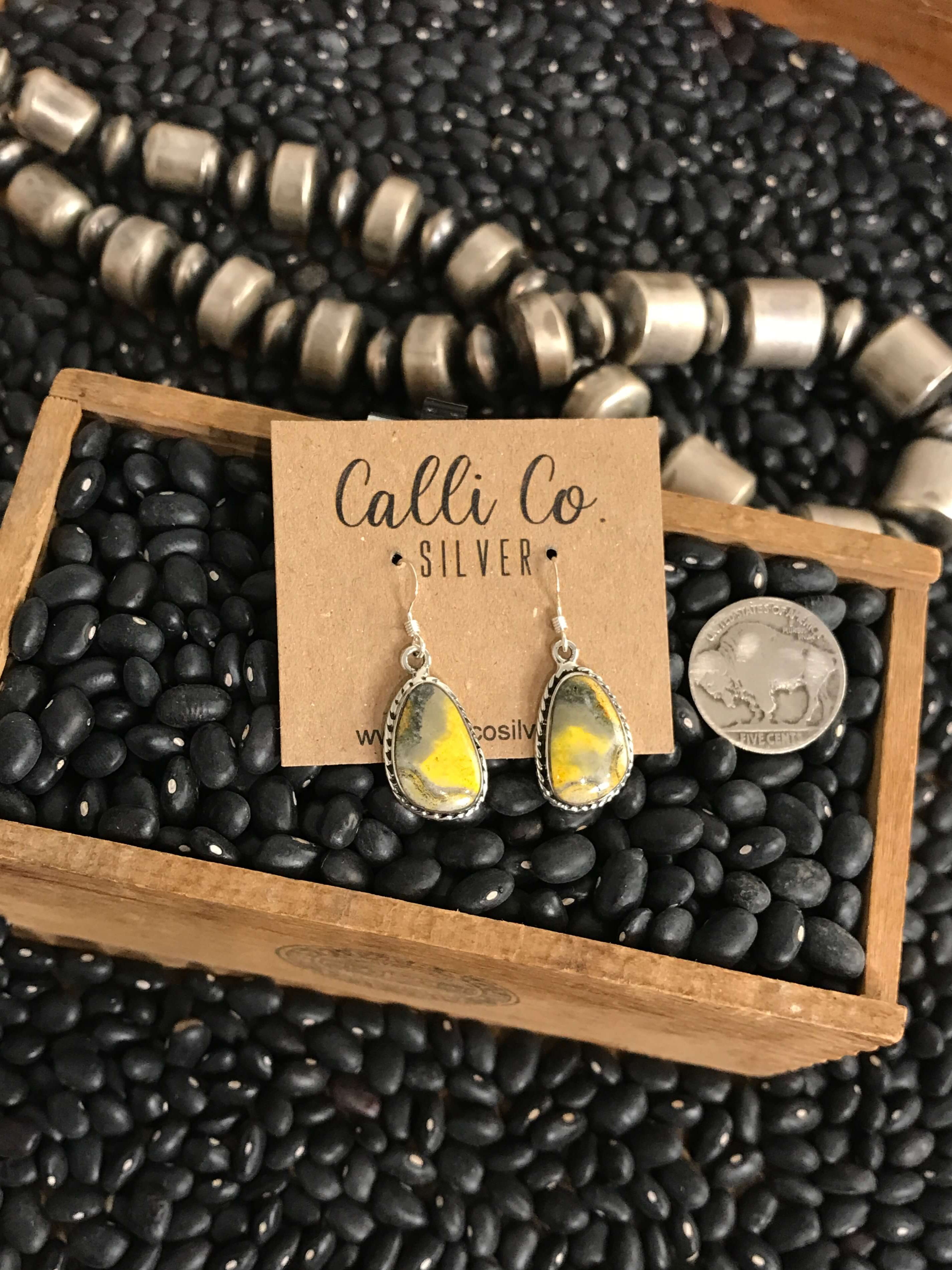 The Bumblebee Dangles, 11-Earrings-Calli Co., Turquoise and Silver Jewelry, Native American Handmade, Zuni Tribe, Navajo Tribe, Brock Texas