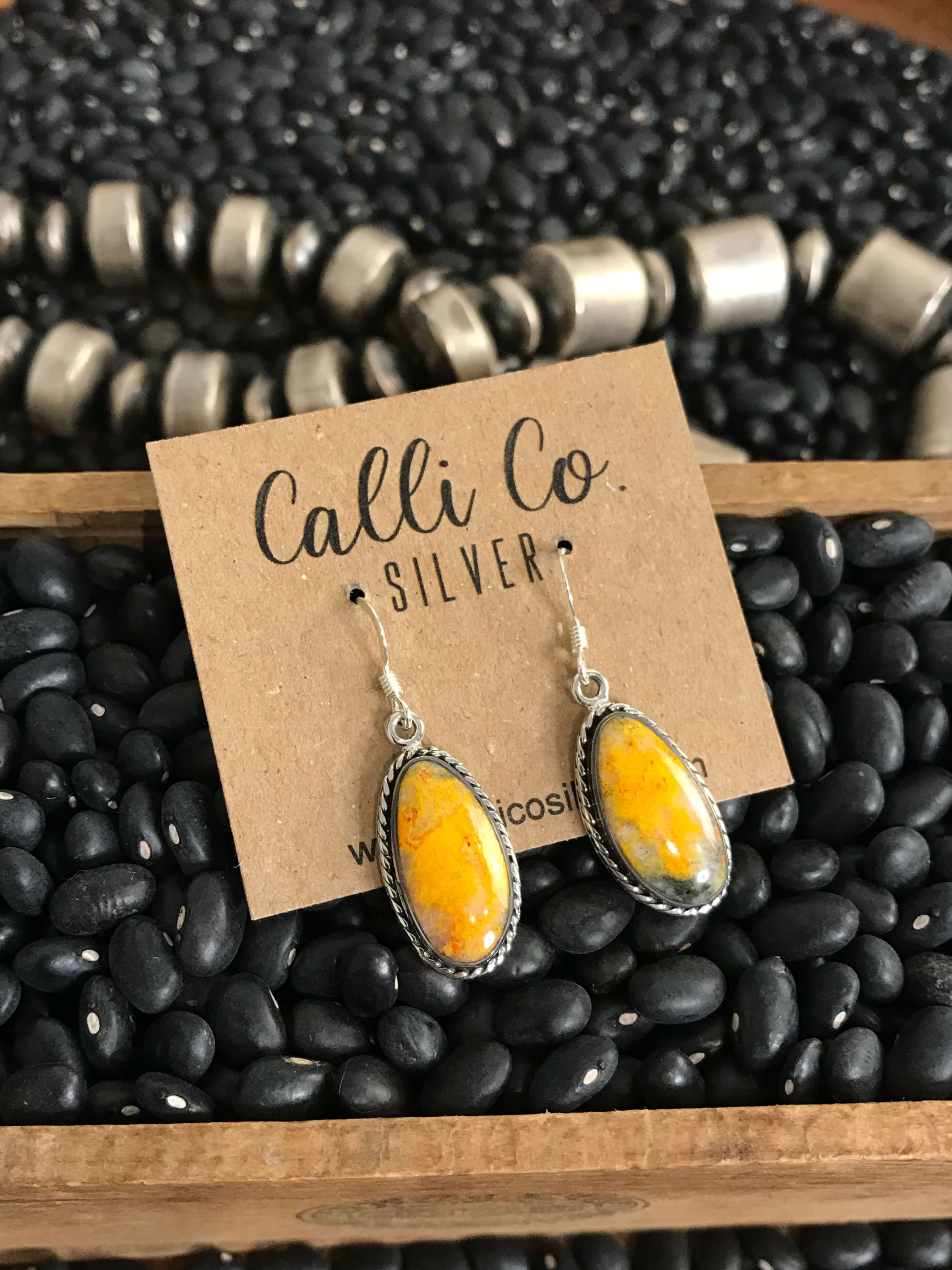 The Bumblebee Dangles, 12-Earrings-Calli Co., Turquoise and Silver Jewelry, Native American Handmade, Zuni Tribe, Navajo Tribe, Brock Texas