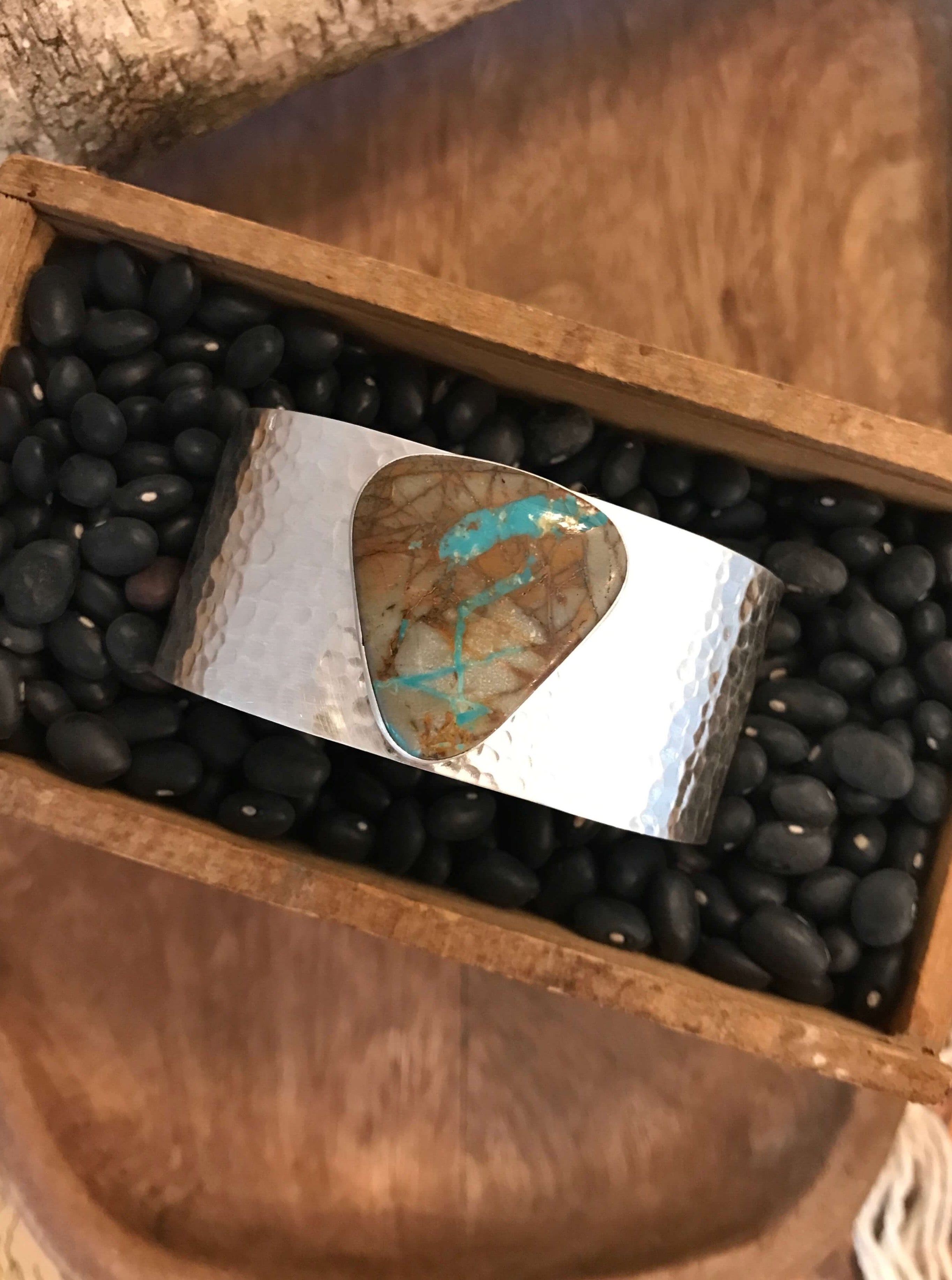 The Belle River Royston Turquoise Cuff, 4-Bracelets & Cuffs-Calli Co., Turquoise and Silver Jewelry, Native American Handmade, Zuni Tribe, Navajo Tribe, Brock Texas