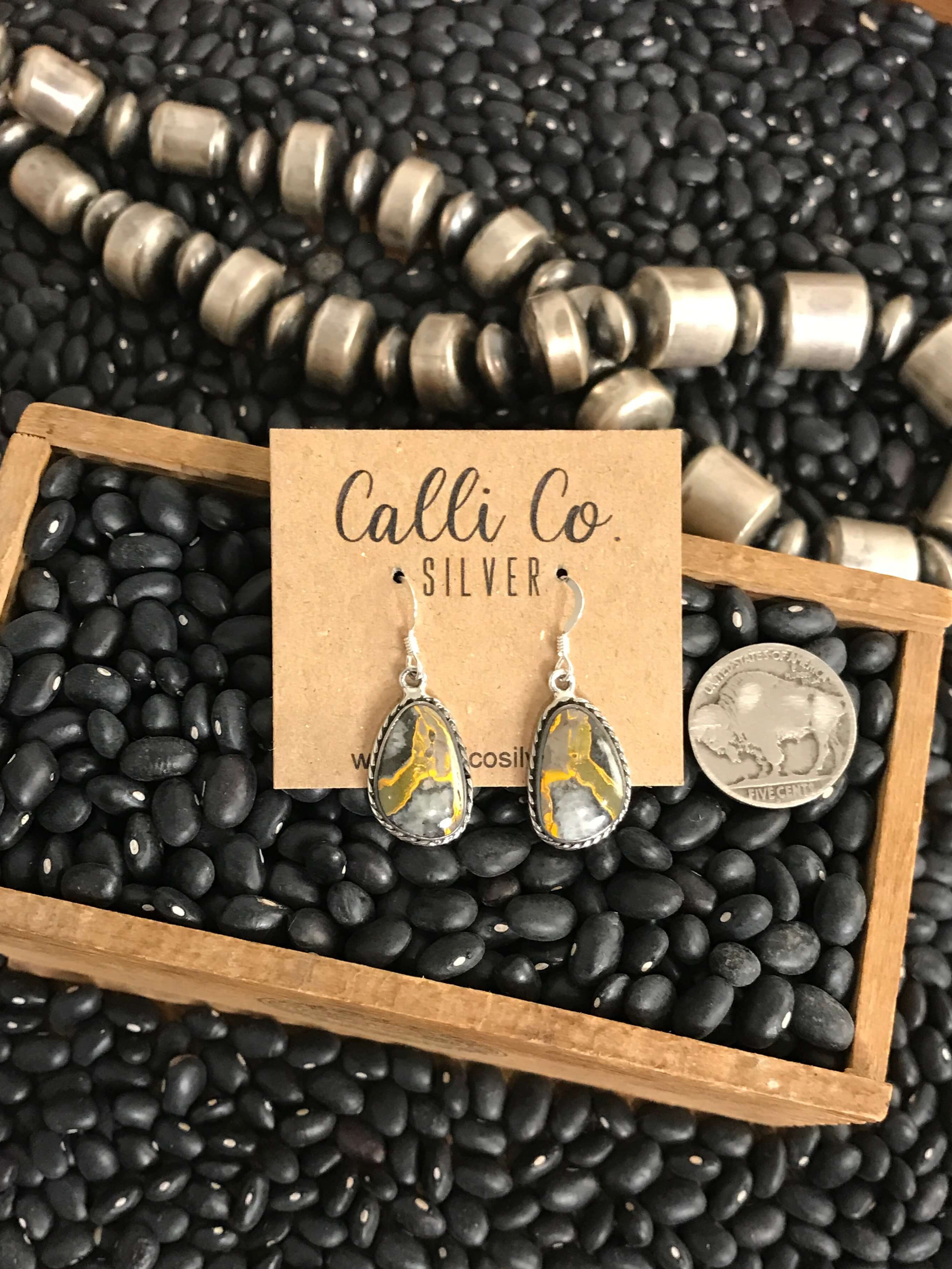 The Bumblebee Dangles, 13-Earrings-Calli Co., Turquoise and Silver Jewelry, Native American Handmade, Zuni Tribe, Navajo Tribe, Brock Texas