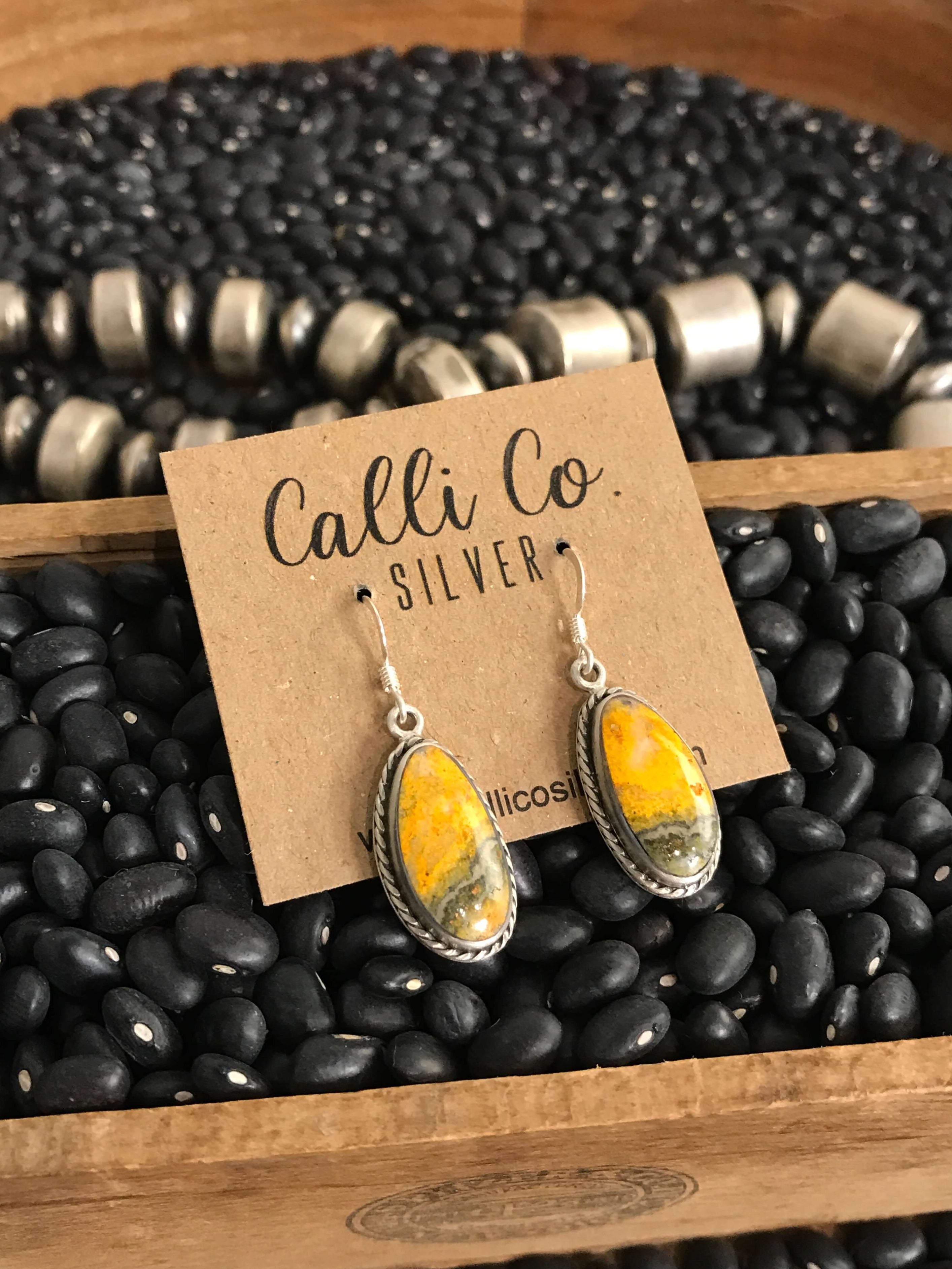 The Bumblebee Dangles, 15-Earrings-Calli Co., Turquoise and Silver Jewelry, Native American Handmade, Zuni Tribe, Navajo Tribe, Brock Texas