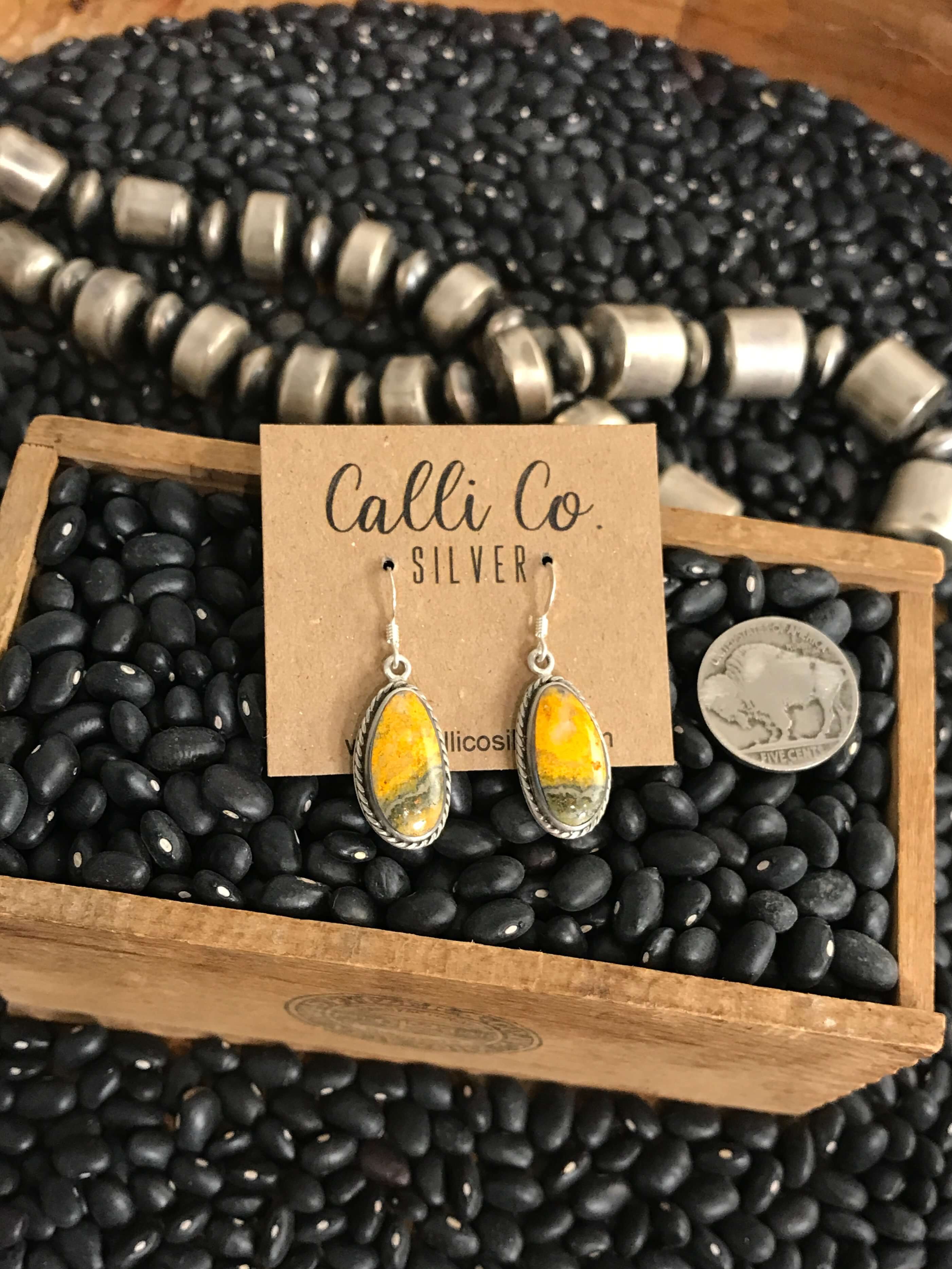 The Bumblebee Dangles, 15-Earrings-Calli Co., Turquoise and Silver Jewelry, Native American Handmade, Zuni Tribe, Navajo Tribe, Brock Texas