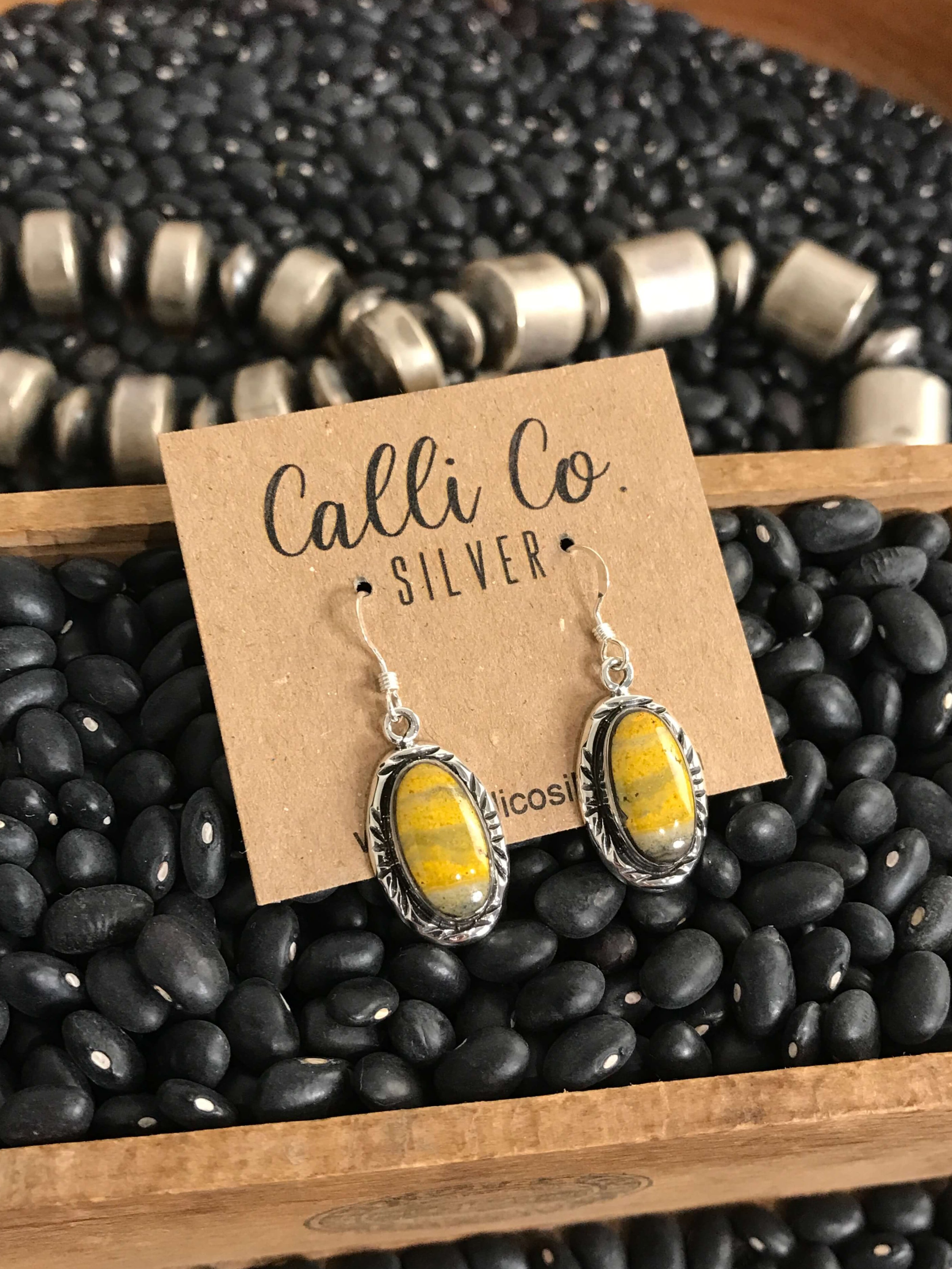 The Bumblebee Dangles, 16-Earrings-Calli Co., Turquoise and Silver Jewelry, Native American Handmade, Zuni Tribe, Navajo Tribe, Brock Texas