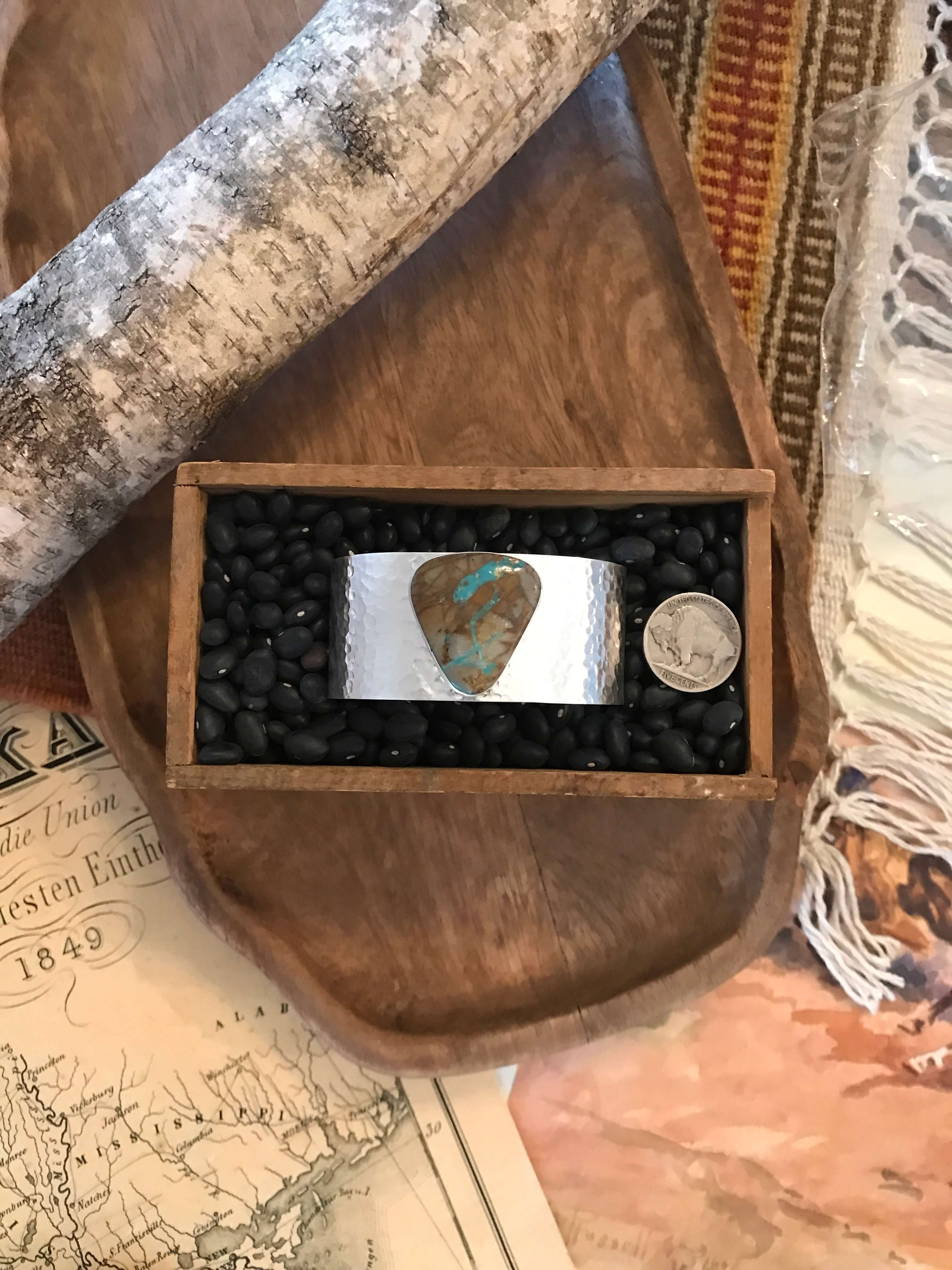 The Belle River Royston Turquoise Cuff, 4-Bracelets & Cuffs-Calli Co., Turquoise and Silver Jewelry, Native American Handmade, Zuni Tribe, Navajo Tribe, Brock Texas