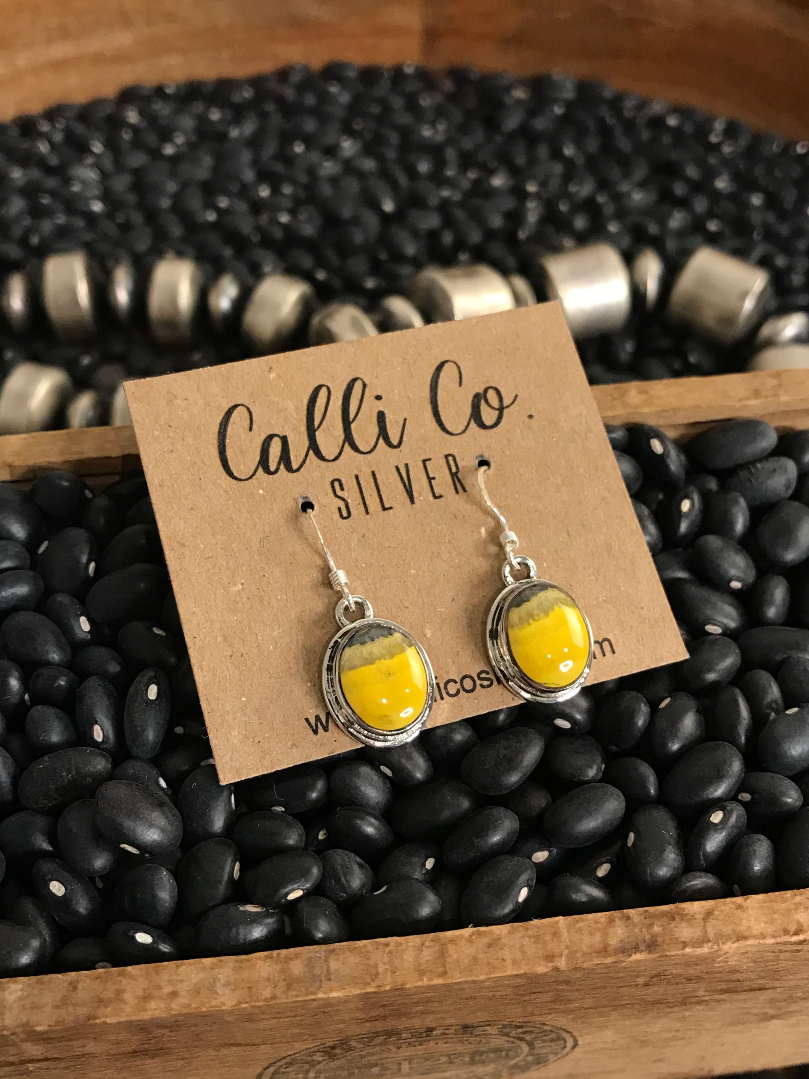 The Bumblebee Dangles, 20-Earrings-Calli Co., Turquoise and Silver Jewelry, Native American Handmade, Zuni Tribe, Navajo Tribe, Brock Texas