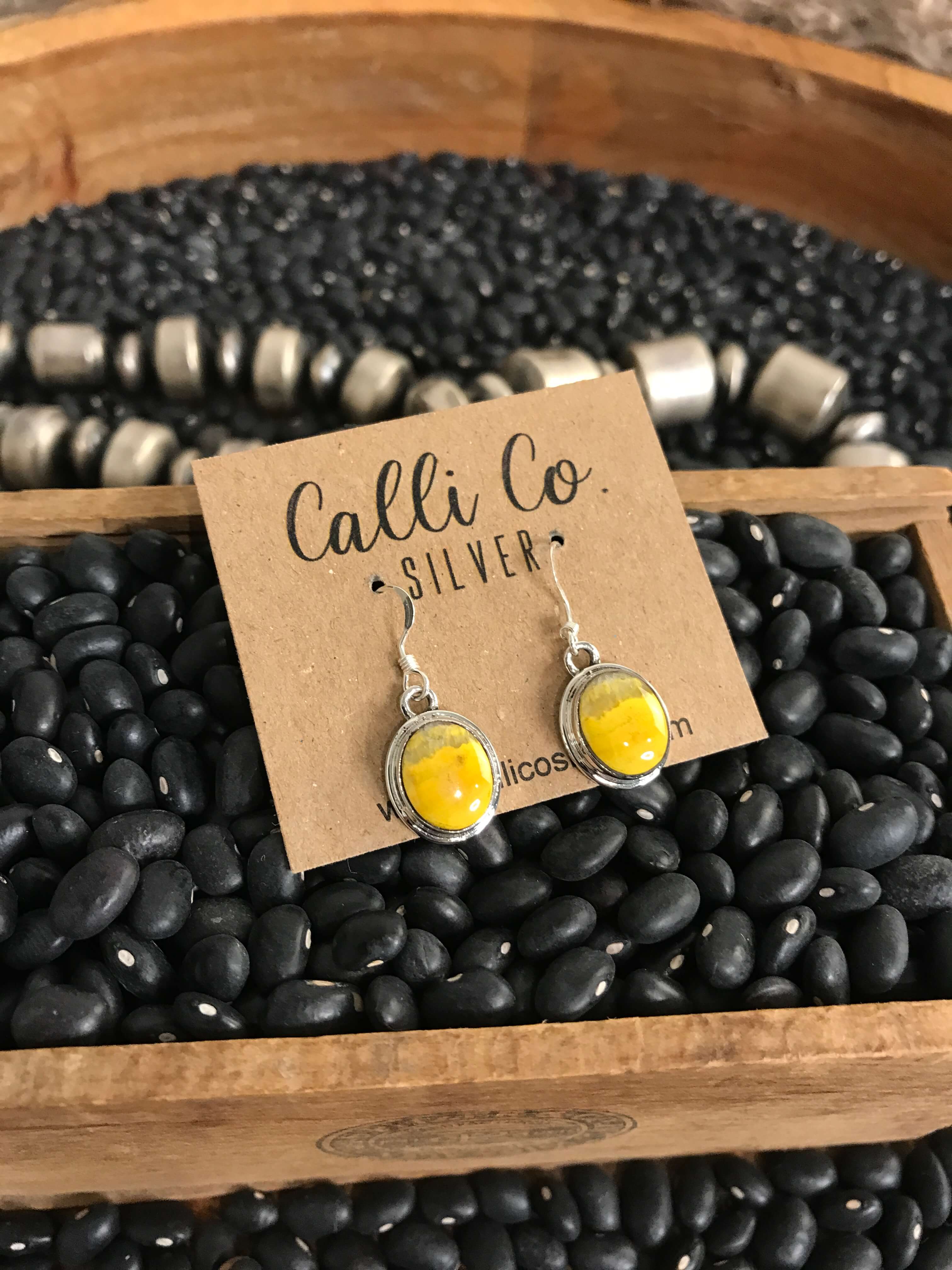 The Bumblebee Dangles, 21-Earrings-Calli Co., Turquoise and Silver Jewelry, Native American Handmade, Zuni Tribe, Navajo Tribe, Brock Texas