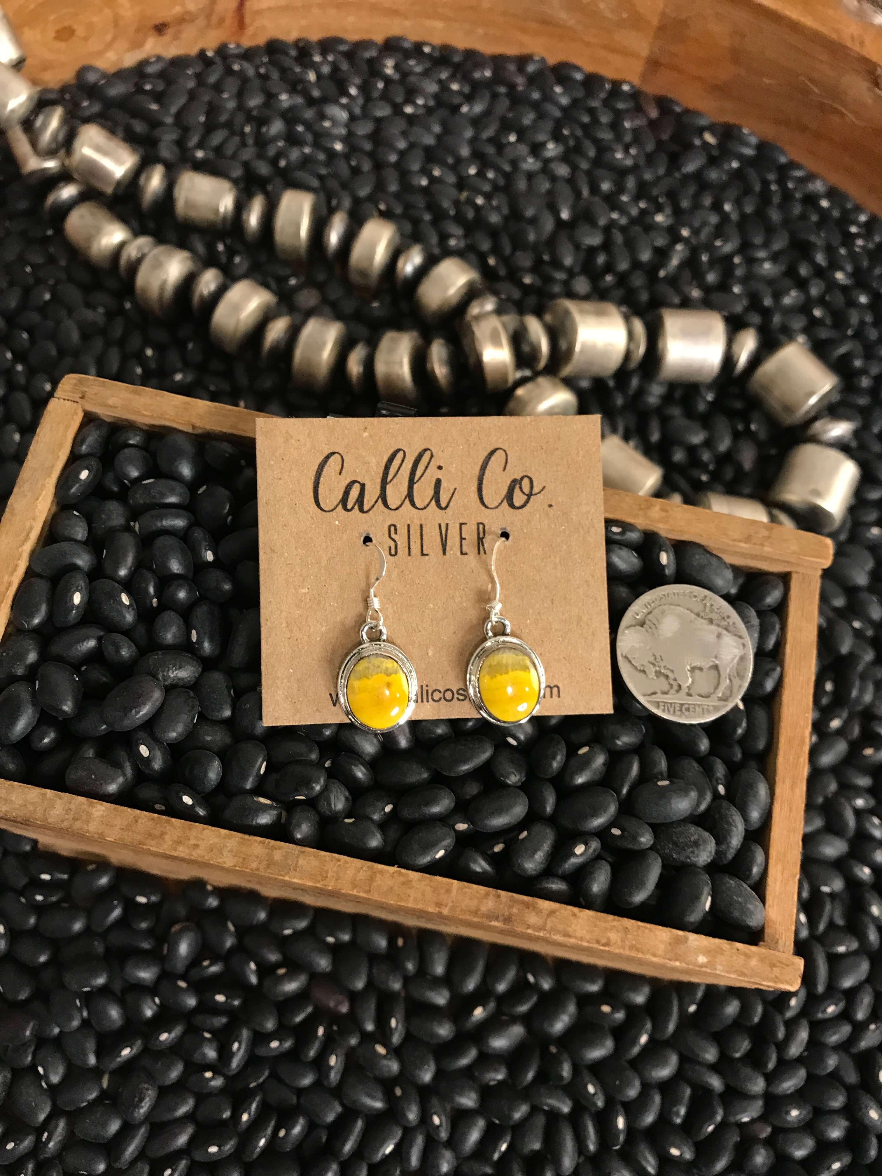 The Bumblebee Dangles, 21-Earrings-Calli Co., Turquoise and Silver Jewelry, Native American Handmade, Zuni Tribe, Navajo Tribe, Brock Texas