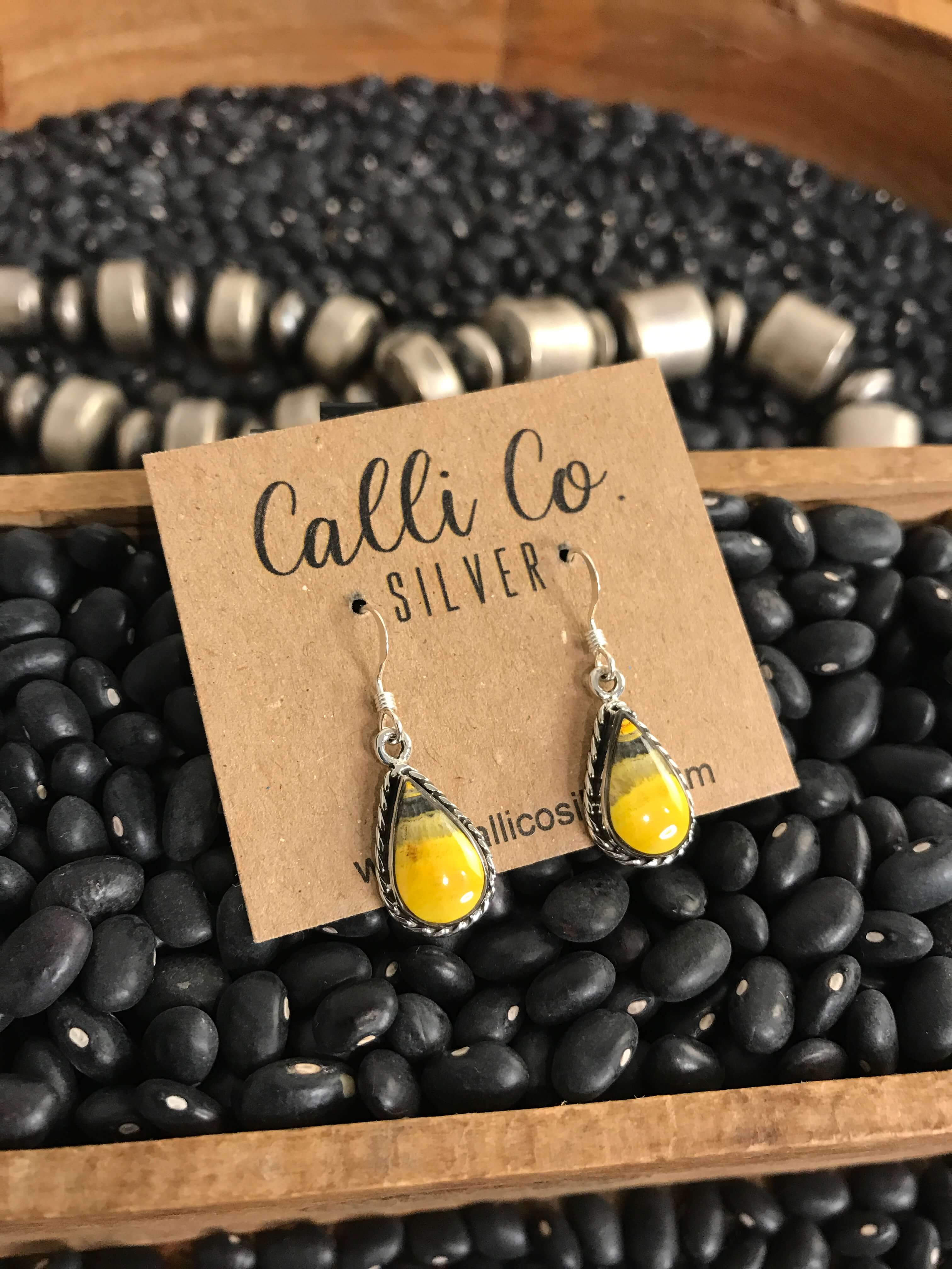 The Bumblebee Dangles, 22-Earrings-Calli Co., Turquoise and Silver Jewelry, Native American Handmade, Zuni Tribe, Navajo Tribe, Brock Texas