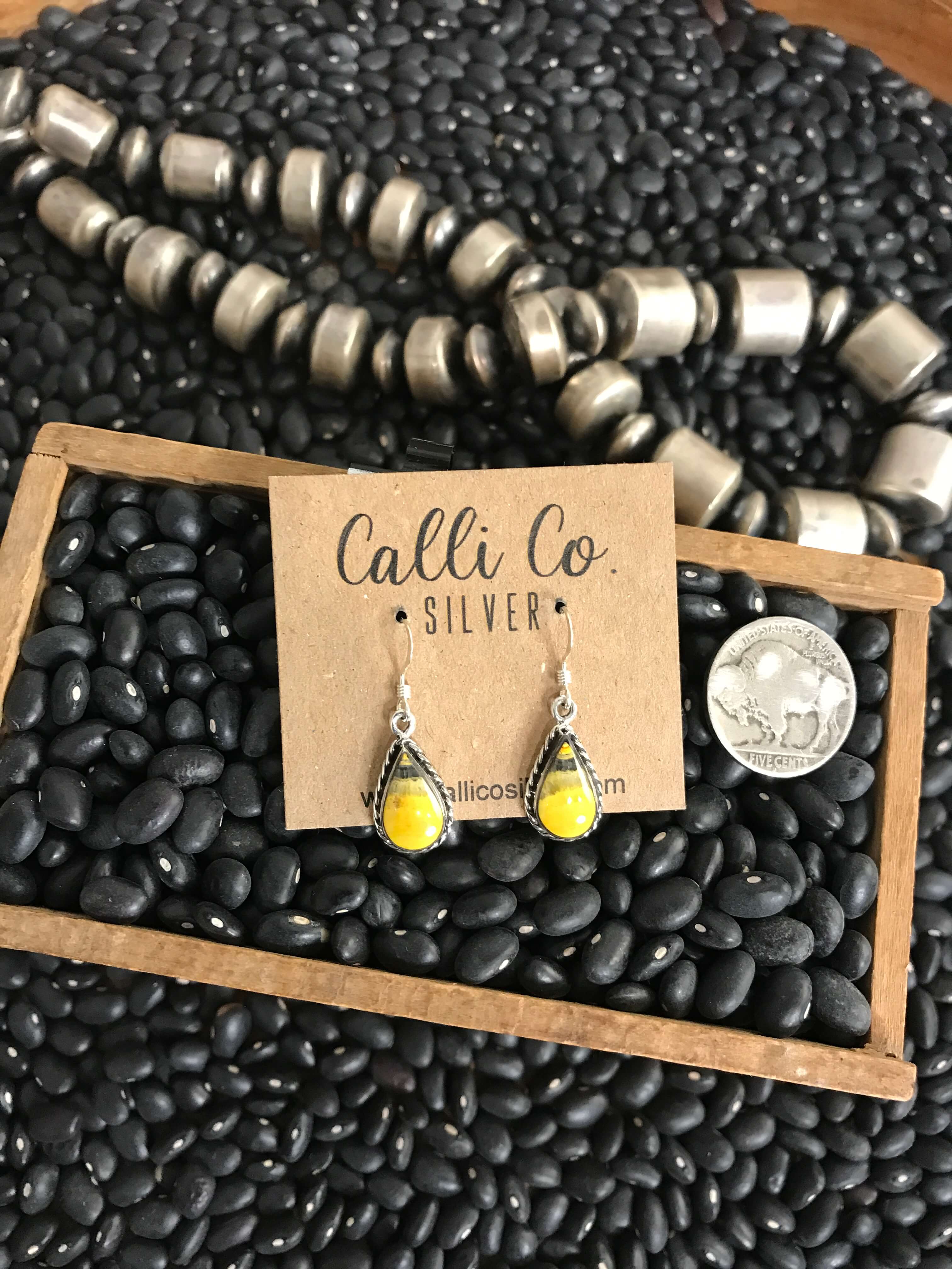 The Bumblebee Dangles, 22-Earrings-Calli Co., Turquoise and Silver Jewelry, Native American Handmade, Zuni Tribe, Navajo Tribe, Brock Texas