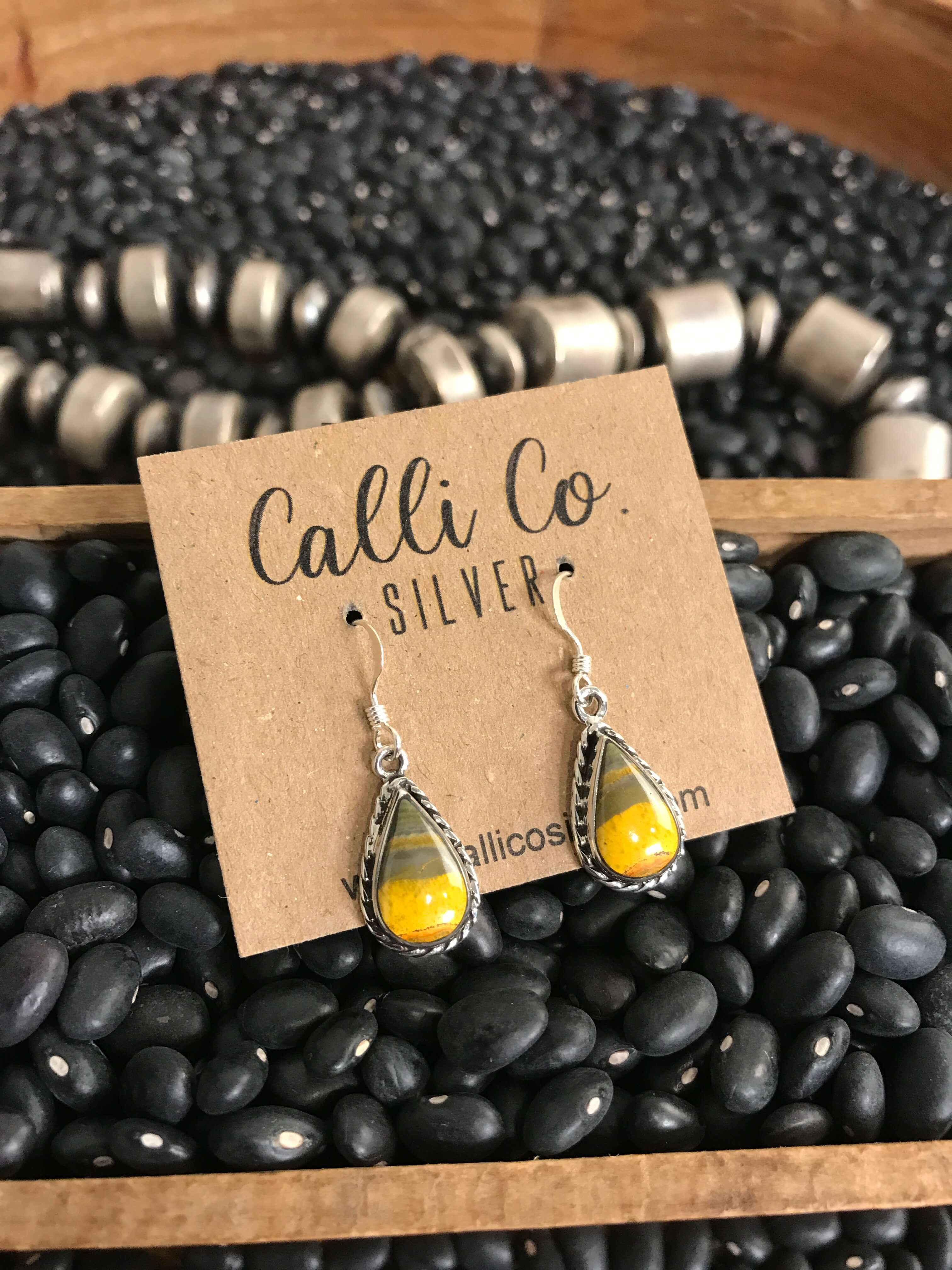 The Bumblebee Dangles, 26-Earrings-Calli Co., Turquoise and Silver Jewelry, Native American Handmade, Zuni Tribe, Navajo Tribe, Brock Texas