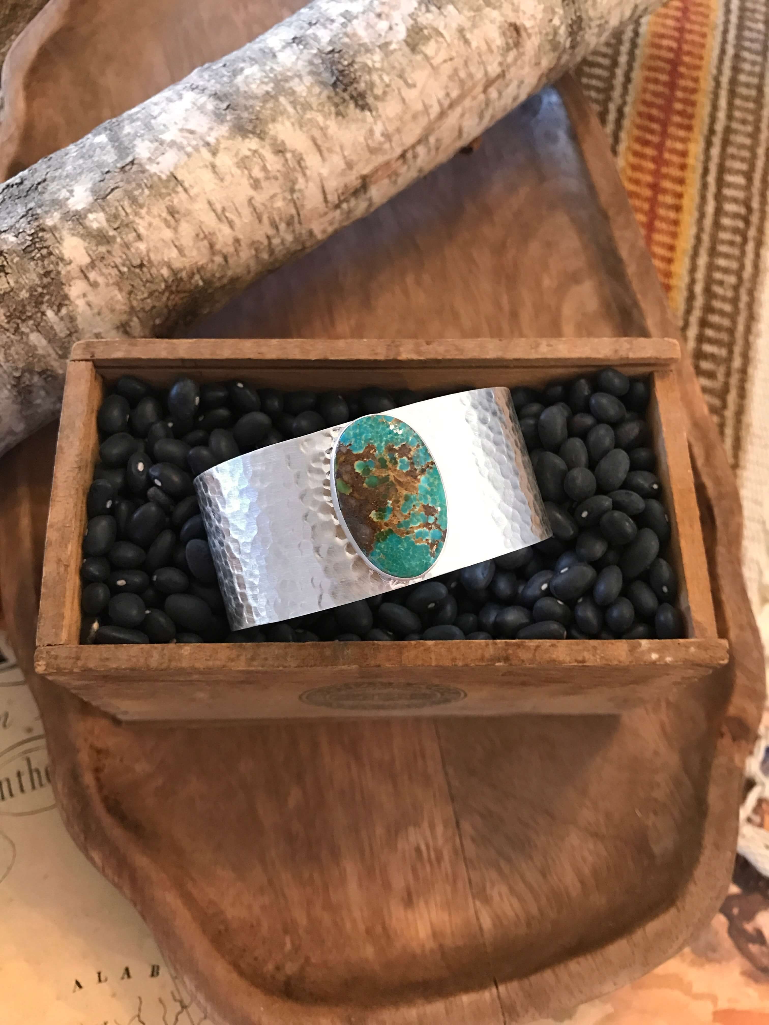 The Belle River Royston Turquoise Cuff, 8-Bracelets & Cuffs-Calli Co., Turquoise and Silver Jewelry, Native American Handmade, Zuni Tribe, Navajo Tribe, Brock Texas